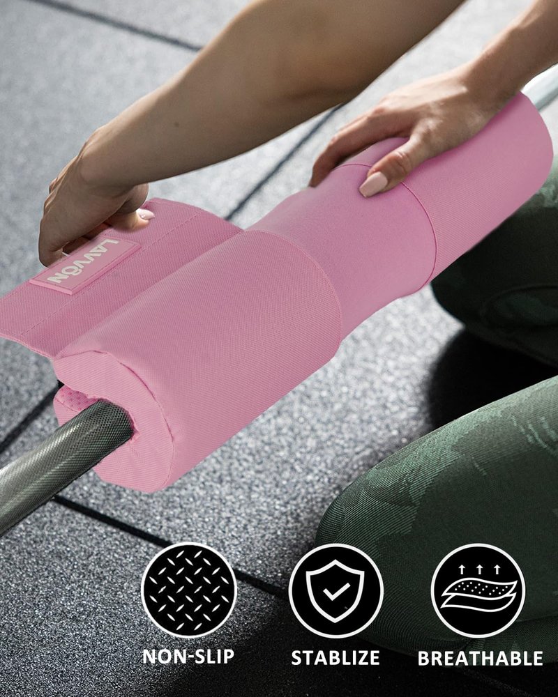 Barbell Squat Pad Set Nylon Padding AntiSlip- Thick Foam Barbell Pad for Squats Cushion,Lunges&Bar Padding for Hip Thrusts -Standard Weight Bar Pad -With Wrist Straps Weightlifting (Ankle-Pink)