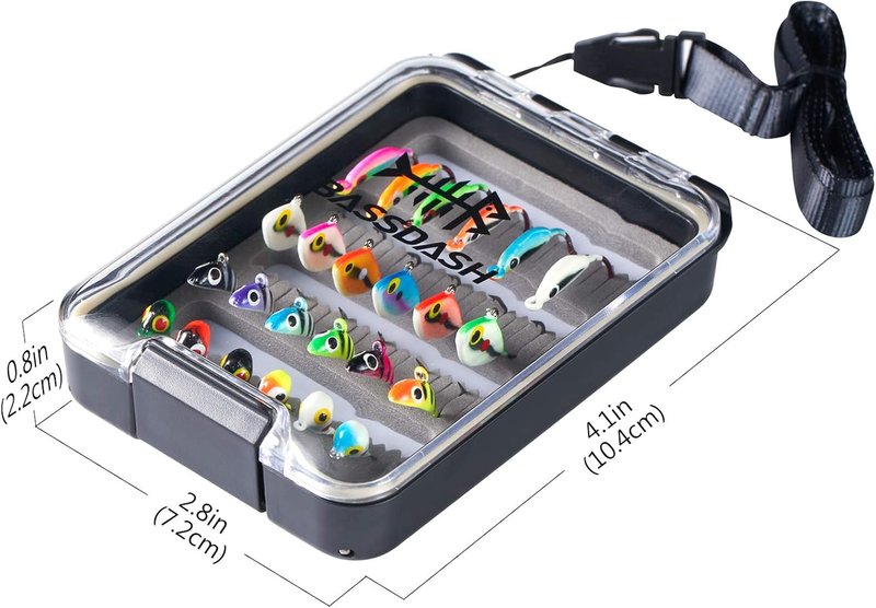 BASSDASH Ice Fishing Lure Kit - Glowing Paint Jigs for Crappie, Sunfish, Perch & Walleye | Includes Tackle Box
