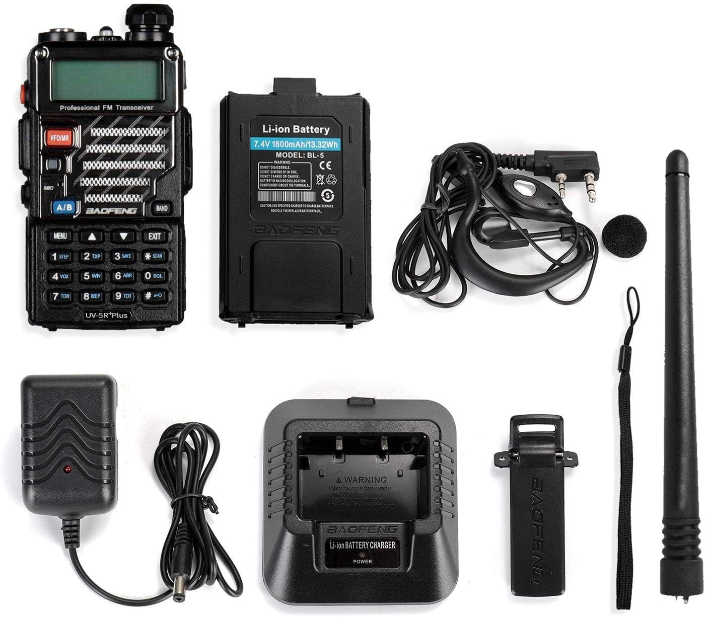 BAOFENG UV-5R+ Two Way Radio | Long Range Walkie Talkie for Adults, Rechargeable, Black, 144-148MHz, 420-450MHz