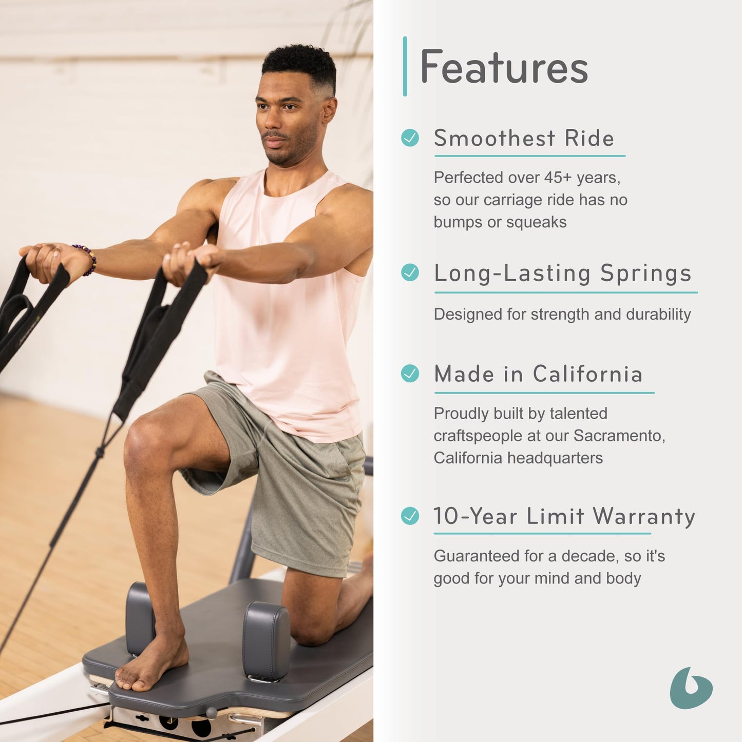 Balanced Body Allegro 2 Pilates Reformer with 14-Inch Leg Kit, Pilates Machine and Exercise Equipment, Workout Equipment for Home Gym or Studio Use, Flexibility and Strength-Training Equipment