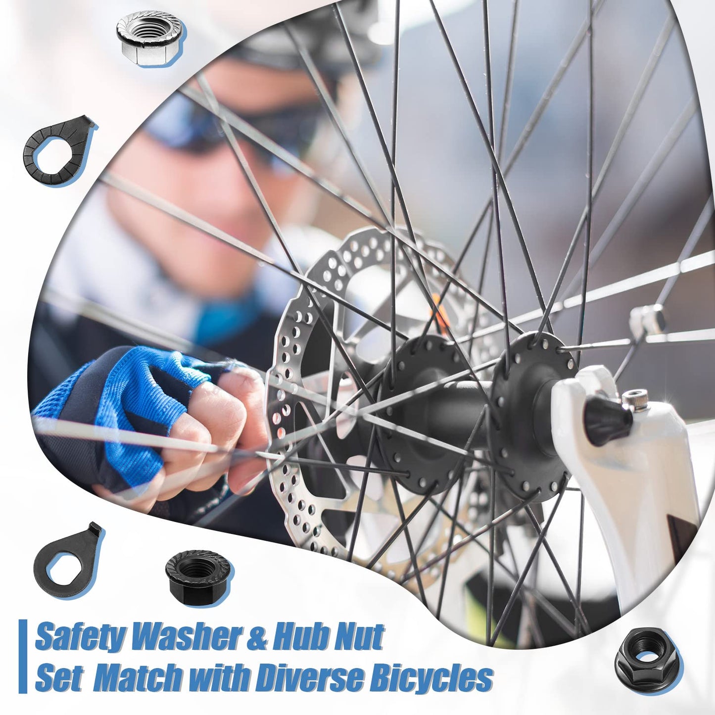 Moxweyeni 48 Pcs Bike Nuts and Safety Washers Kit M8 M9.5 M10 3 Sizes Bicycle Wheel Axle Nuts Black Silver Bicycle Hub Parts for Front Rear Wheel of City Road Mountain