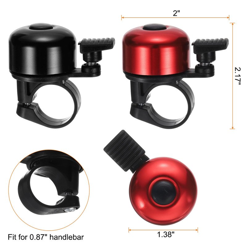 HARFINGTON 2pcs Bike Bell Mini Bicycle Bell with Loud Crisp Clear Sound Bike Ring Bell Aluminum Bike Accessories for Road Adults Children Mountain Bike, Black Red