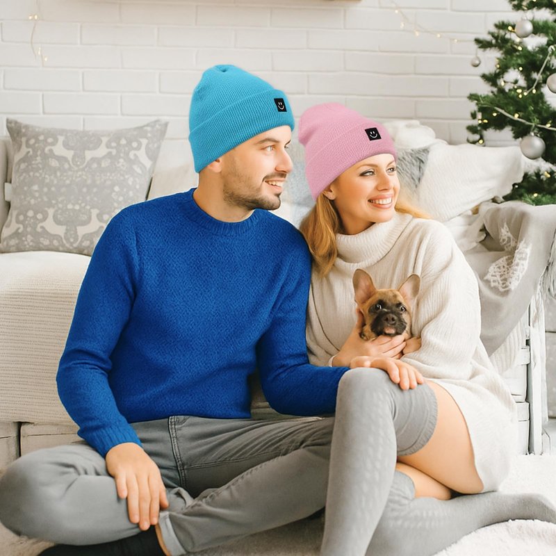 Fingertip WD Knit Beanie Hat with Smile Face for Men Women Winter Warm Soft Slouchy Skull Cap(Pink,Hot Pink,Purple,Blue)