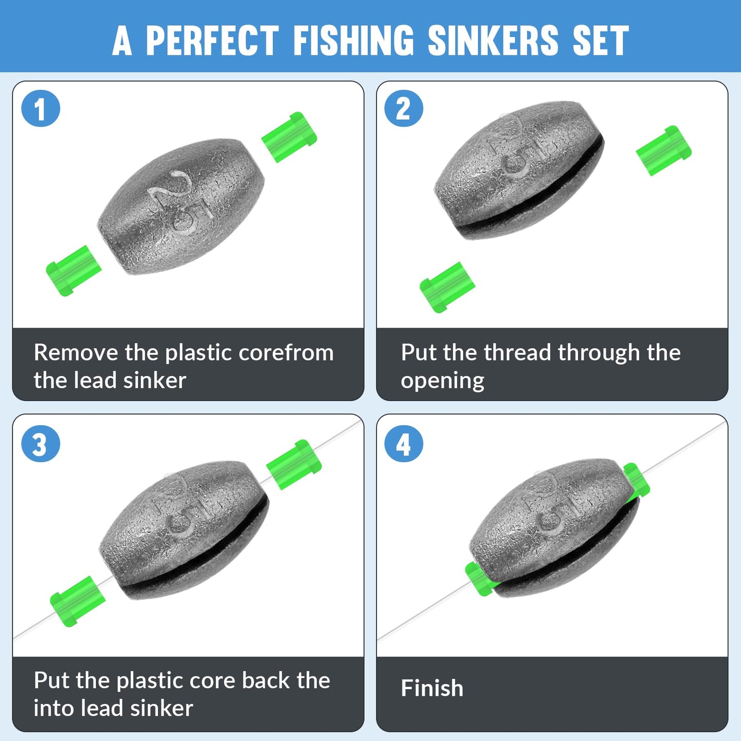 THKFISH Egg Fishing Sinkers Weights, Removable Rubber Core Fishing Weights Twist-Lock Sinker,Bass Weights Sinker Tackle Saltwater Casting Fishing Sinkers Set Oval Freshwater,1/8-1OZ