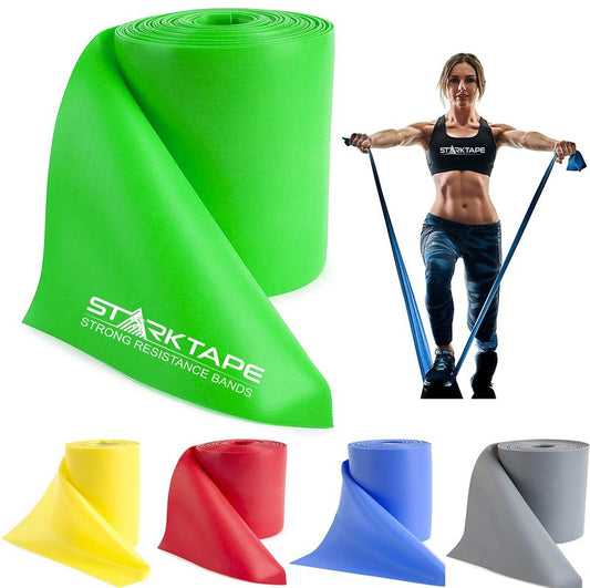 Starktape Resistance Bands Bulk 8 Yard Physical Therapy Professional. Non-Latex Elastic Exercise Fitness Workout Band for Upper & Lower Body, Pilates, Rehab, Yoga, Pilates, Training. Medium Green