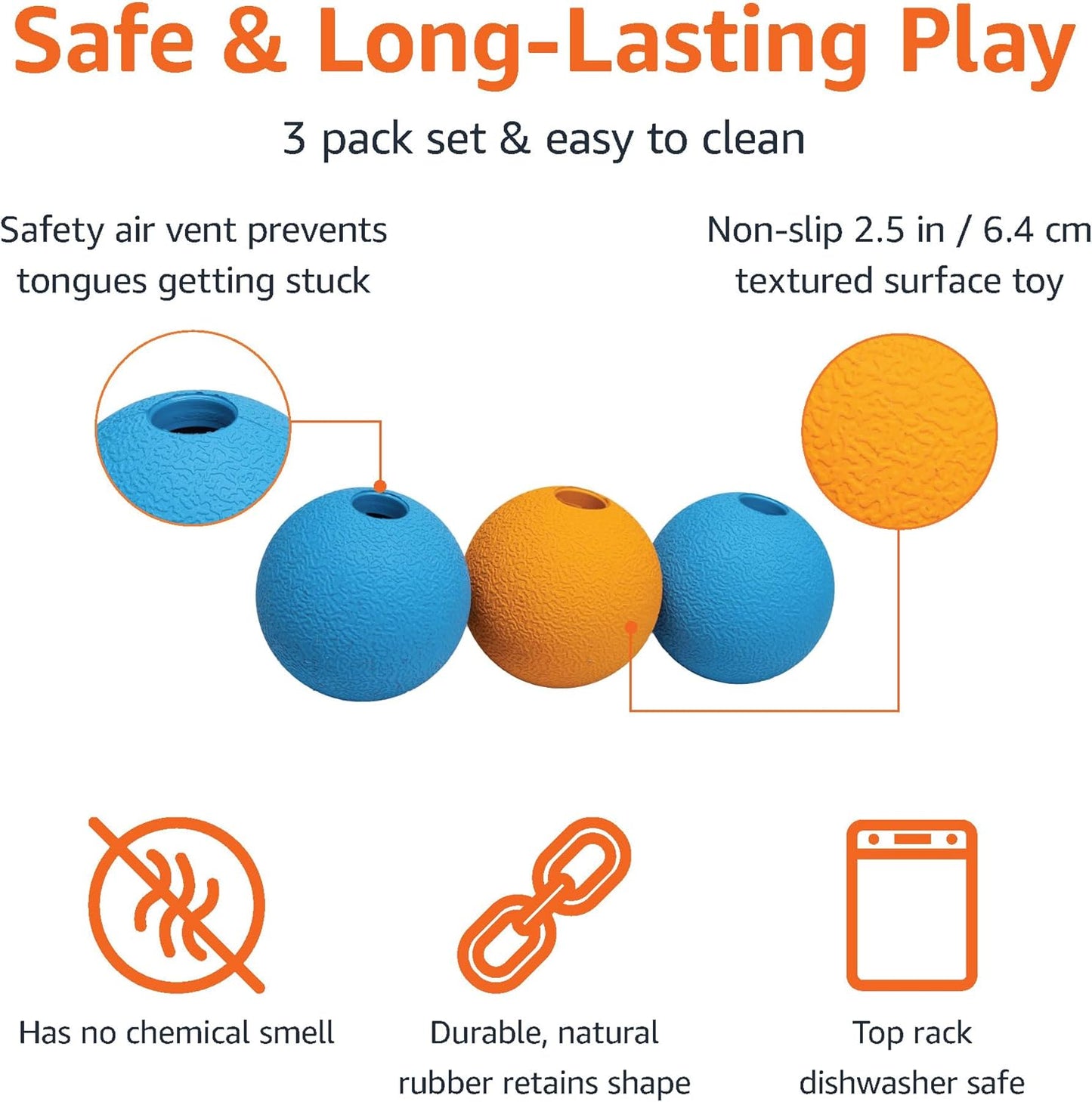 Interactive Bouncy Rubber Dog Toy Balls - Durable 2.5 Inch Pet Balls | Blue & Orange, Pack of 3