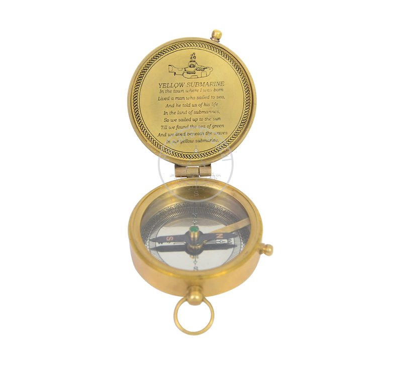 Antique Brass Finish Compass Yellow Submarine Beatle Finder Vintage Submarine Compass