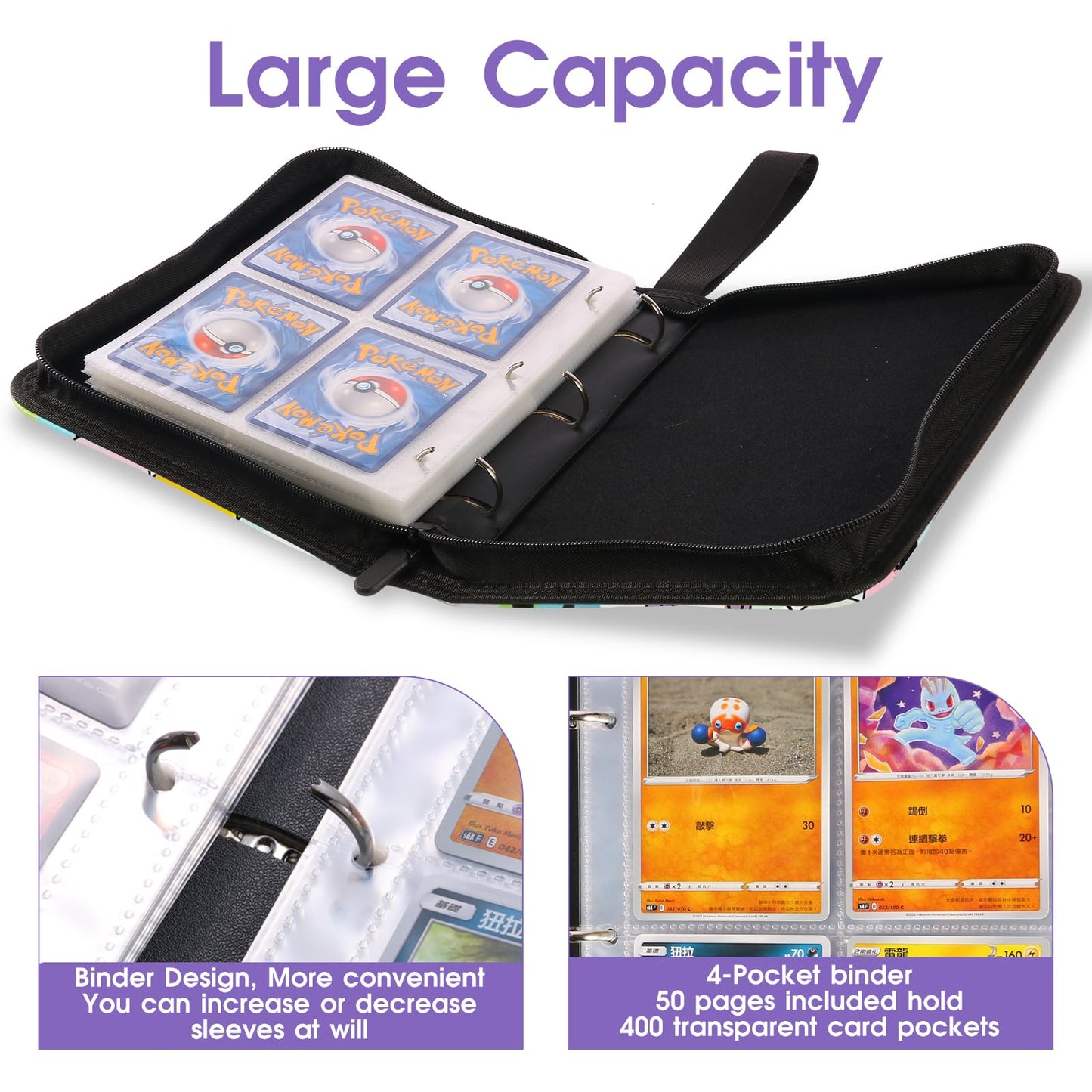4-Pocket Card Binder with 50 Removable Pages, Holds 400 Cards