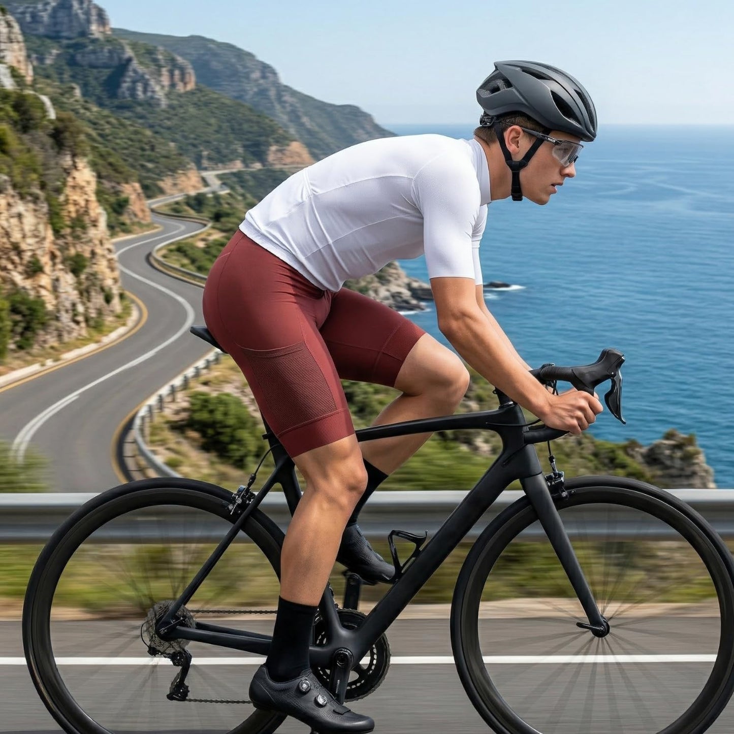 Cycling Bib Shorts Men Cycling Shorts with Shoulder Straps Bike Biking with Pockets 4D Padding Breathable Quick-Dry Red Large