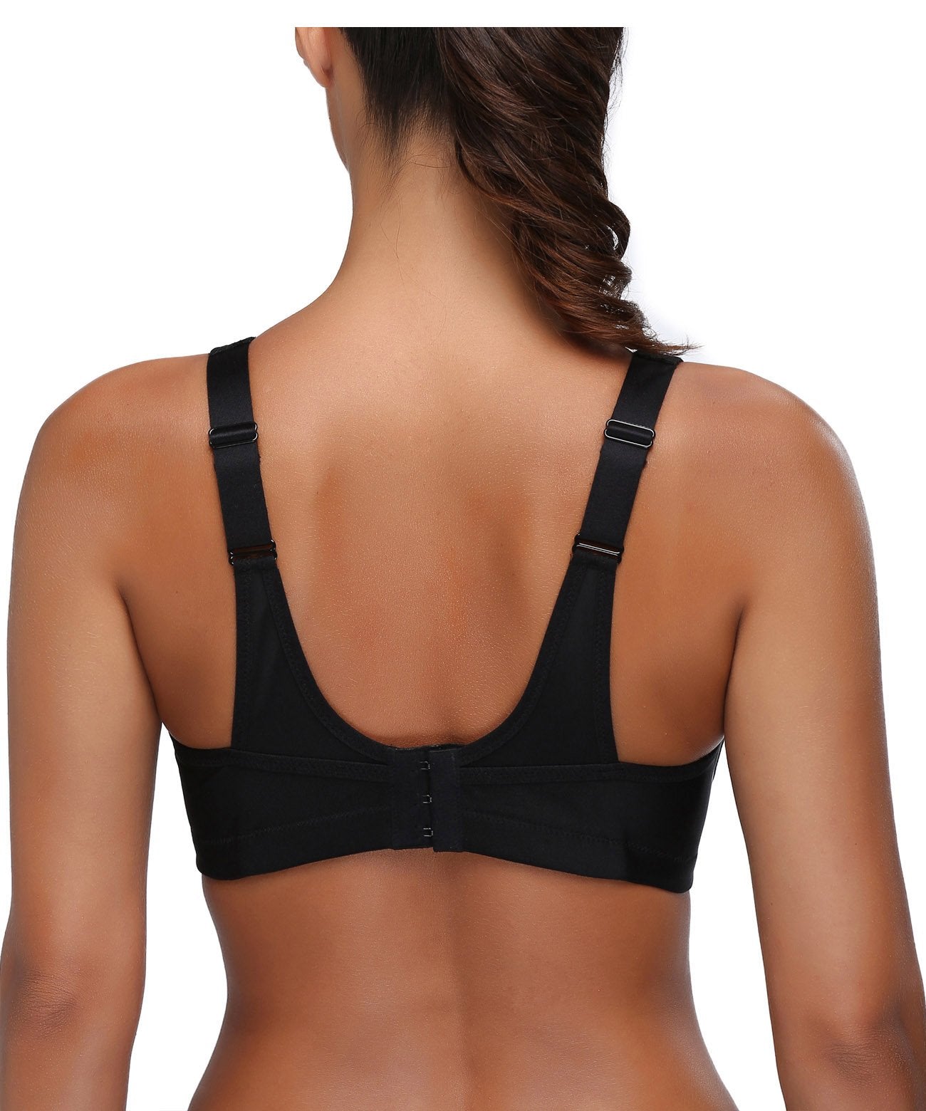 Wingslove Women's Full Coverage High Impact Wirefree Workout Non Padded Sports Bra Bounce Control (Black,38DD)