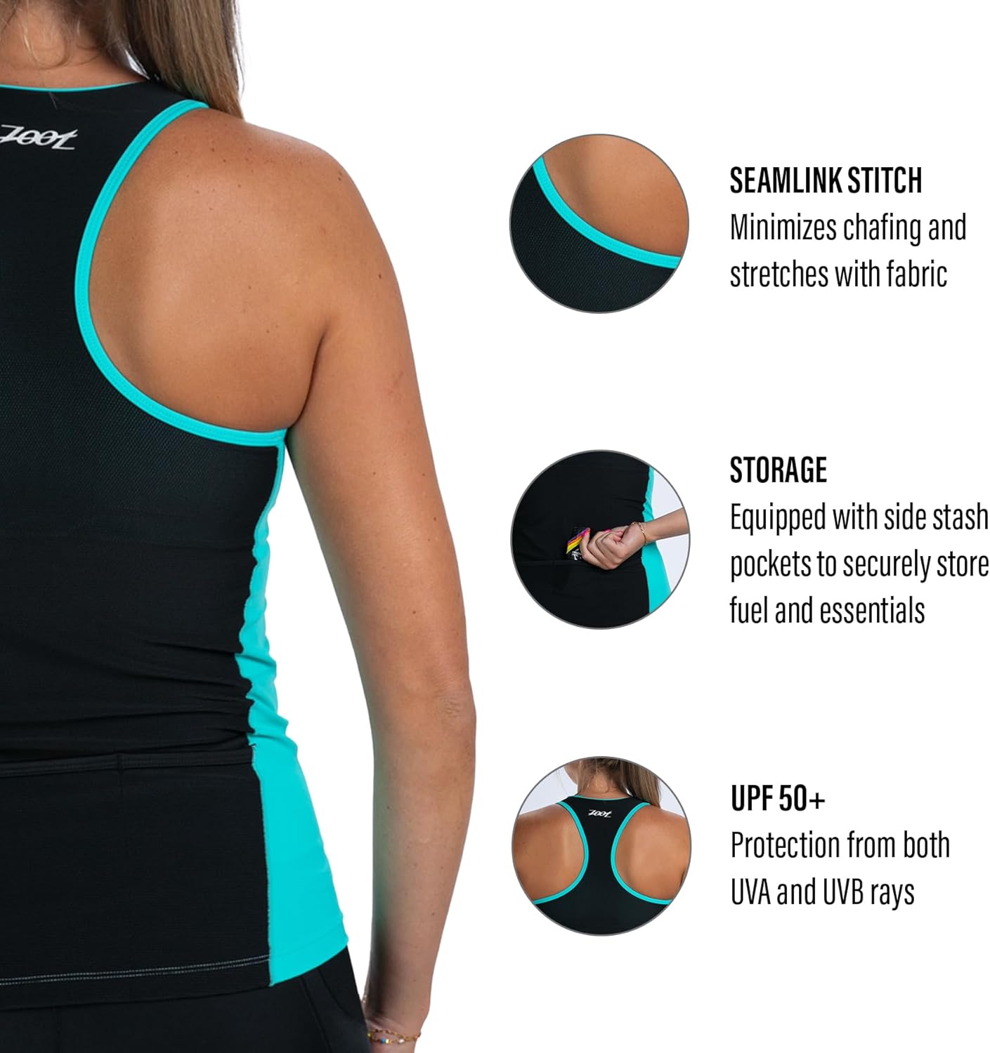 Zoot Women's Triathlon Racerback Tank - Performance UPF 50+ Fabric, Built-in Bra Support | Rear Pockets