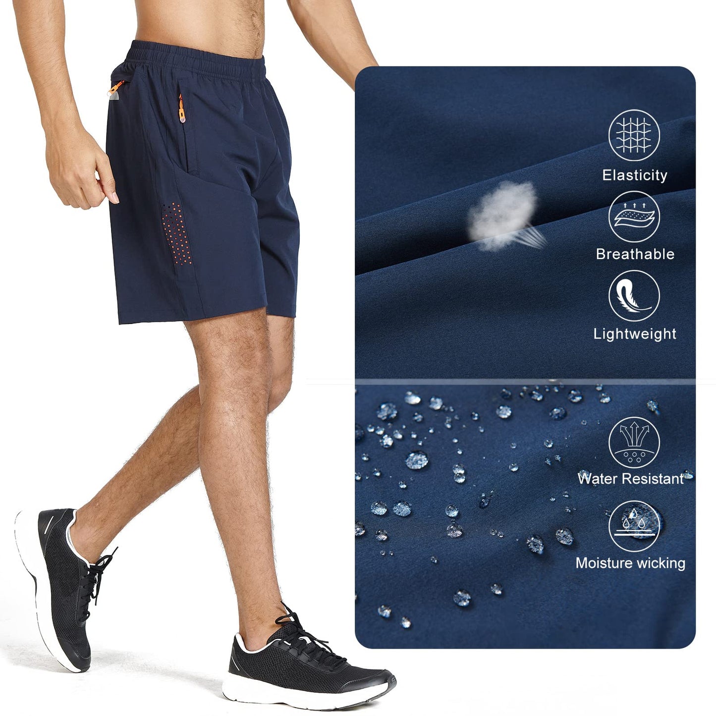NORTHYARD Men's Athletic Running Shorts Gym Workout 7"/9"/5" Quick Dry Lightweight Sports Basketball Tennis 3 Zipper Pockets Navy XL