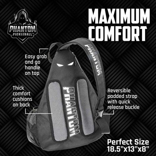 Phantom Pickleball Sling Bag – Adjustable and Reversible Pickleball Bag for Men and Women – Crossbody Sling Backpack for Pickleball, Tennis, Racquetball Gear, Travel – Waterproof Lightweight Sport Bag