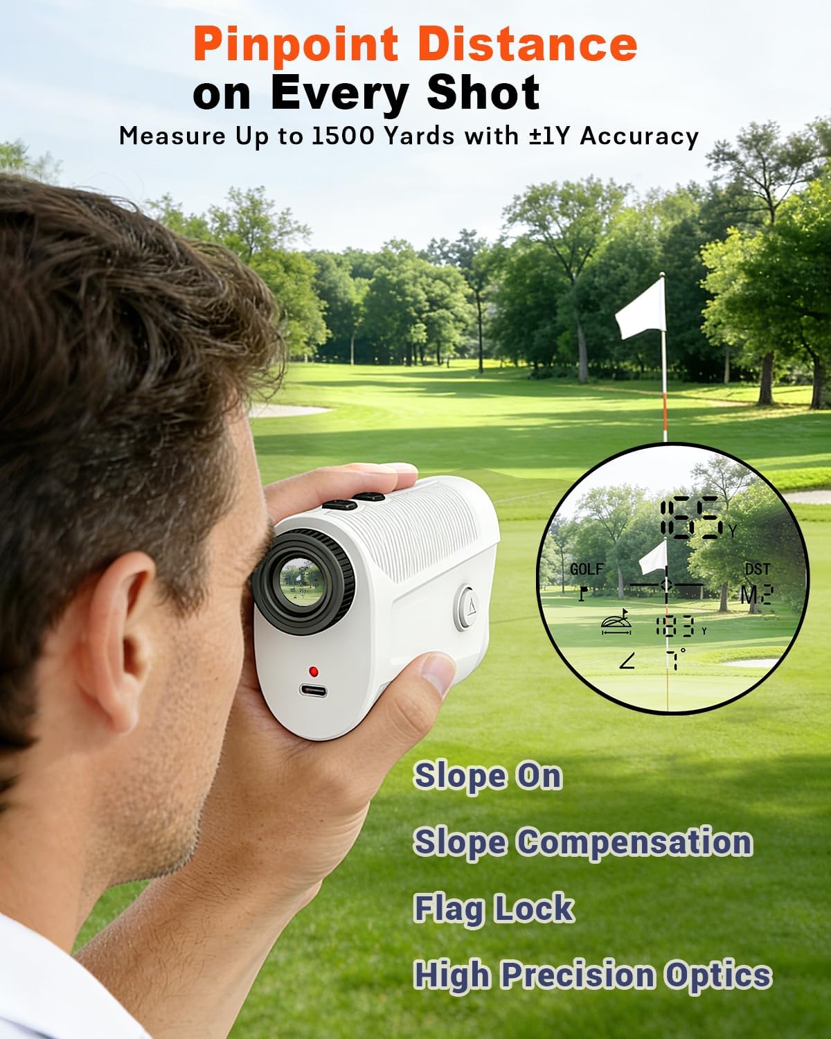 Golf Rangefinder with Slope - 1500 Yards Laser Range Finder for Accurate Golfing & Hunting | 7X Magnification, USB-C Rechargeable