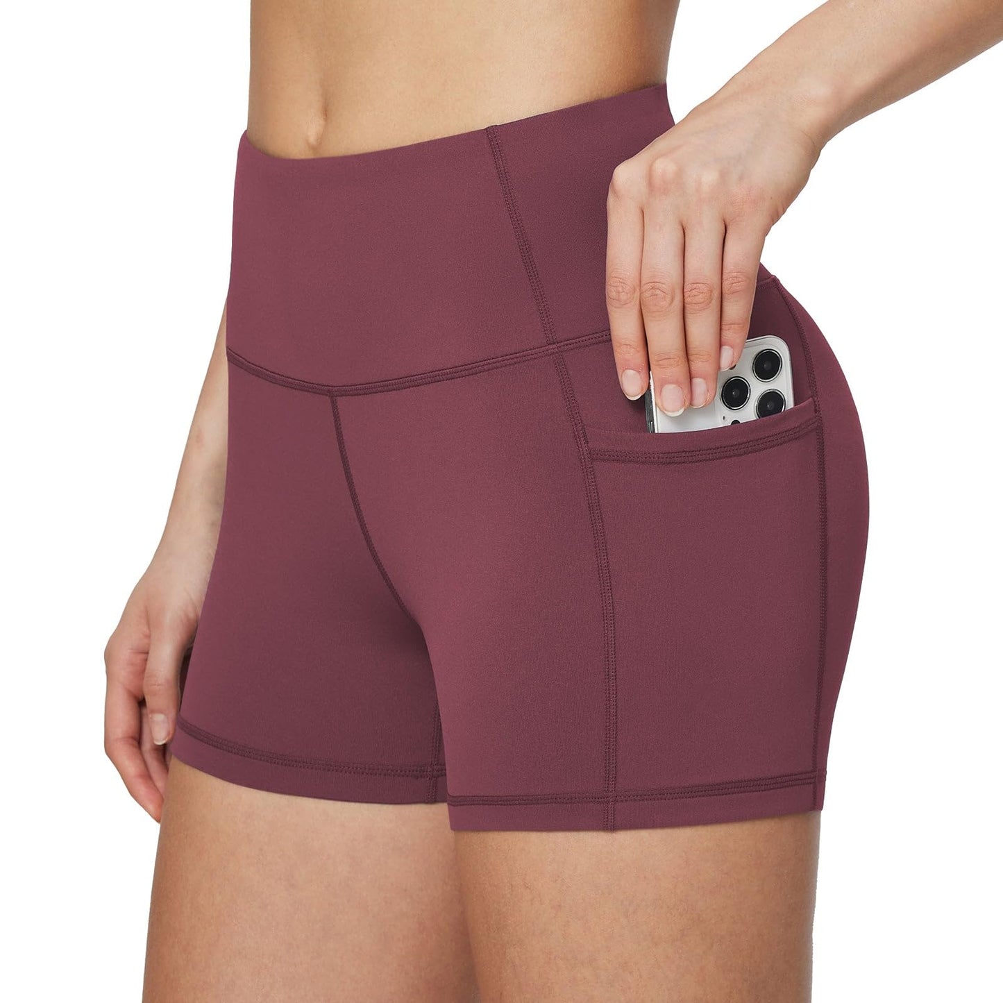 baleaf Gym Shorts Women 3" Biker Workout Yoga Spandex Running Volleyball Tummy Control Compression with Pockets Wine Red L