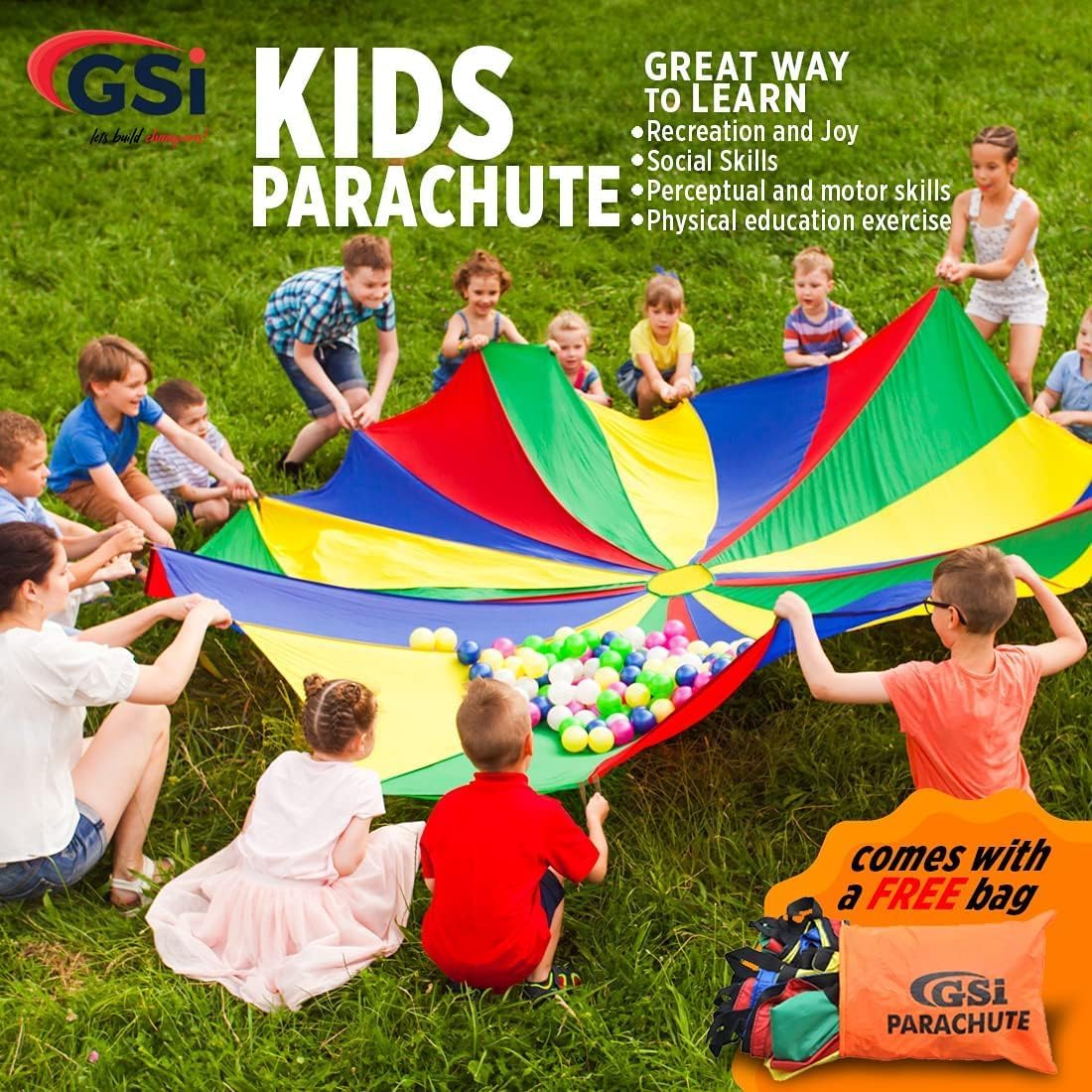 Kids Rainbow Parachute Toy - 35 Feet Play Tent for Gymnastics & Outdoor Activities