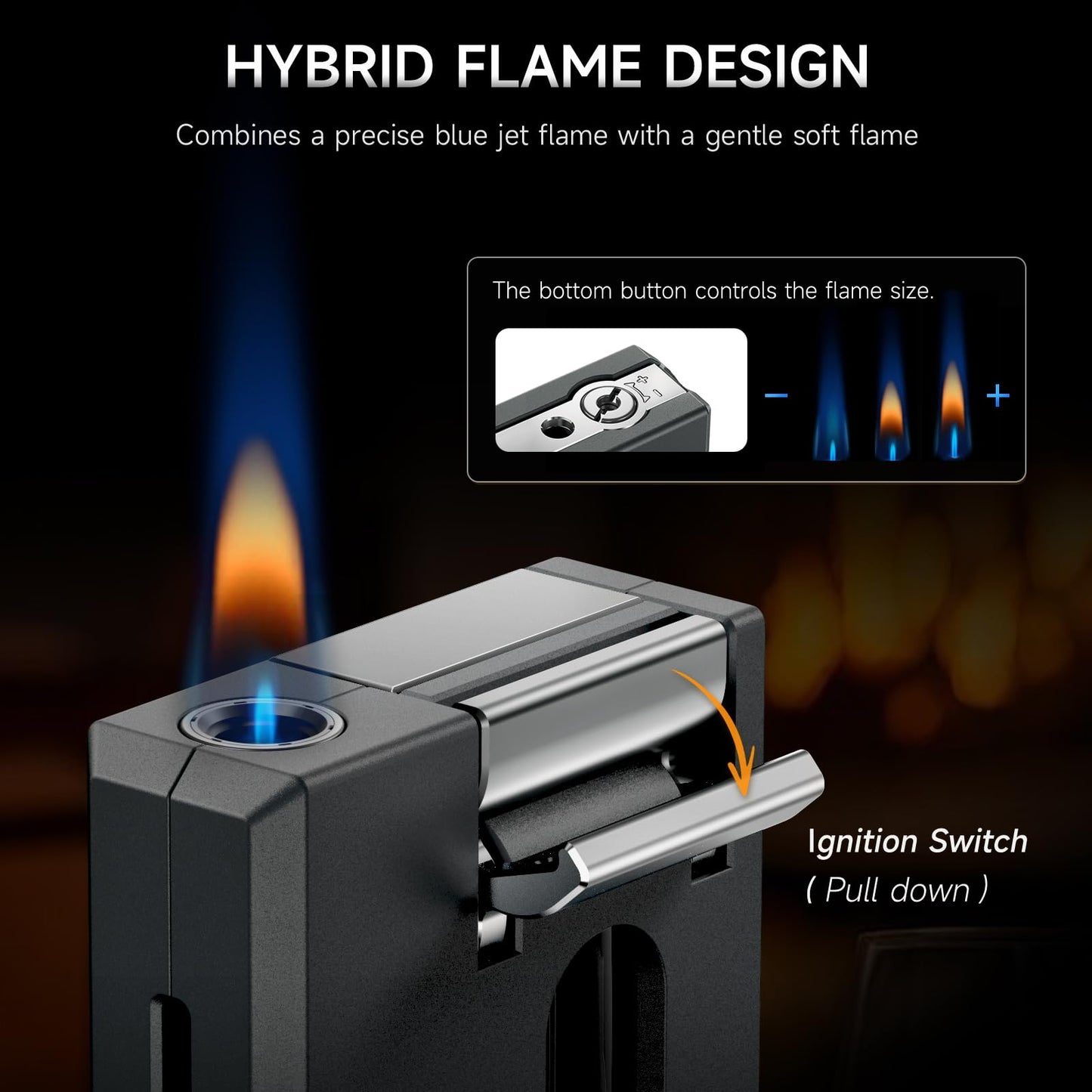 XIFEI Cigar Lighter, Personalized Adjustable Jet Soft Flame, Portable Torch Lighter with V Cut Cigar Cutter, Cigar Punch, Creative Gifts for Men, Windproof Refillable Butane Lighters