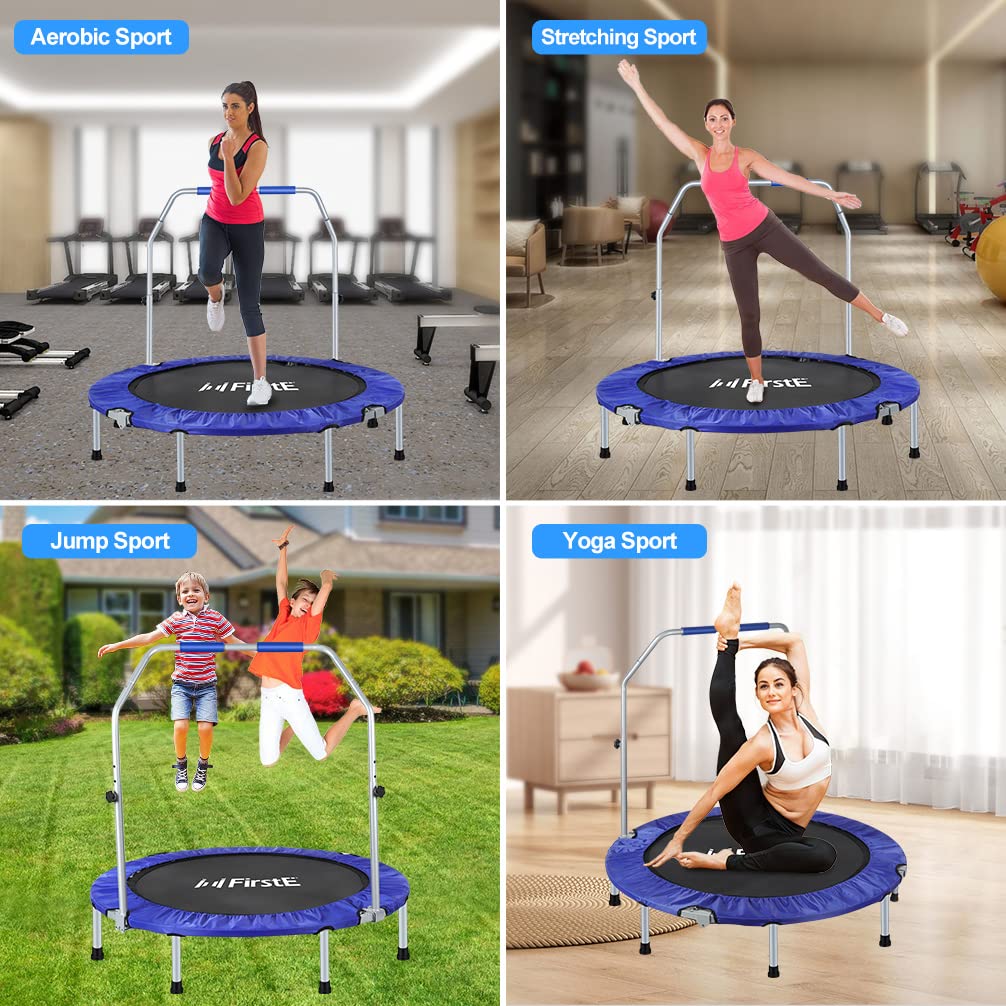 50 inch Mini Fitness Trampoline for Adults, Foldable Exercise Trampoline with 5 Levels Adjustable Foam Handle, Rebounder Trampoline for Bounce Workout Indoor/Garden Max Load 440lbs