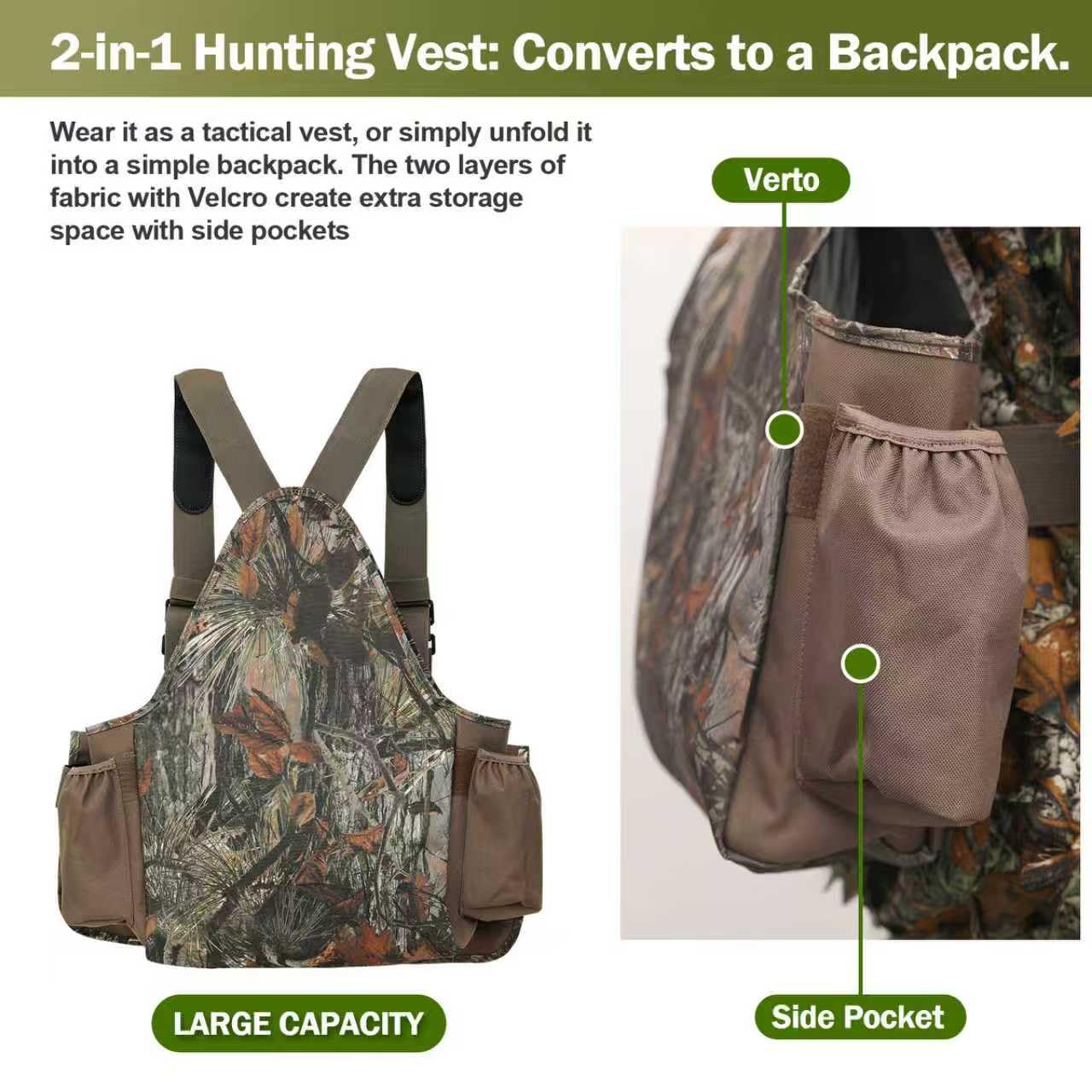 ZAIXIA Tactical Hunting Vest with Game Pouch Adjustable Chest & Shoulder Strap for Upland Bird Hunting, Fit for Men and Women Outdoor Enthusiasts
