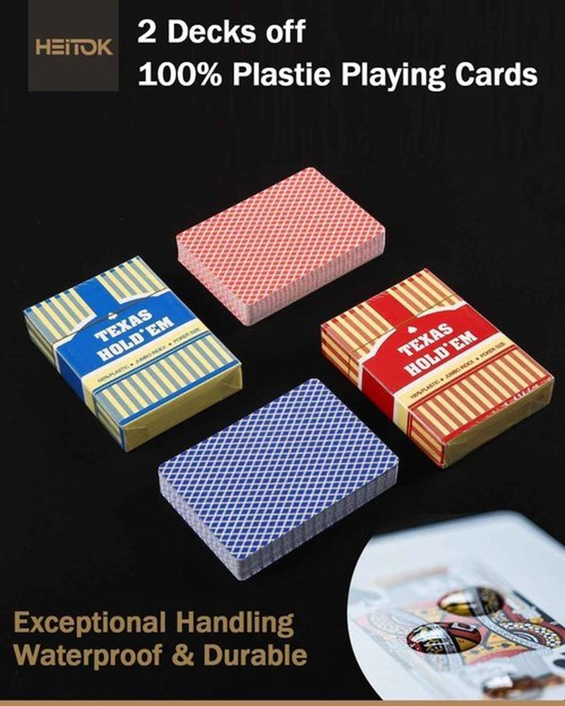 HEITOK Clay Poker Chip Set for Texas Hold’em, 300 PCS with Denominations, 14g Professional Casino Blackjack Set, high-end Carrying case with Leather Interior Design and German Polycarbonate Shell