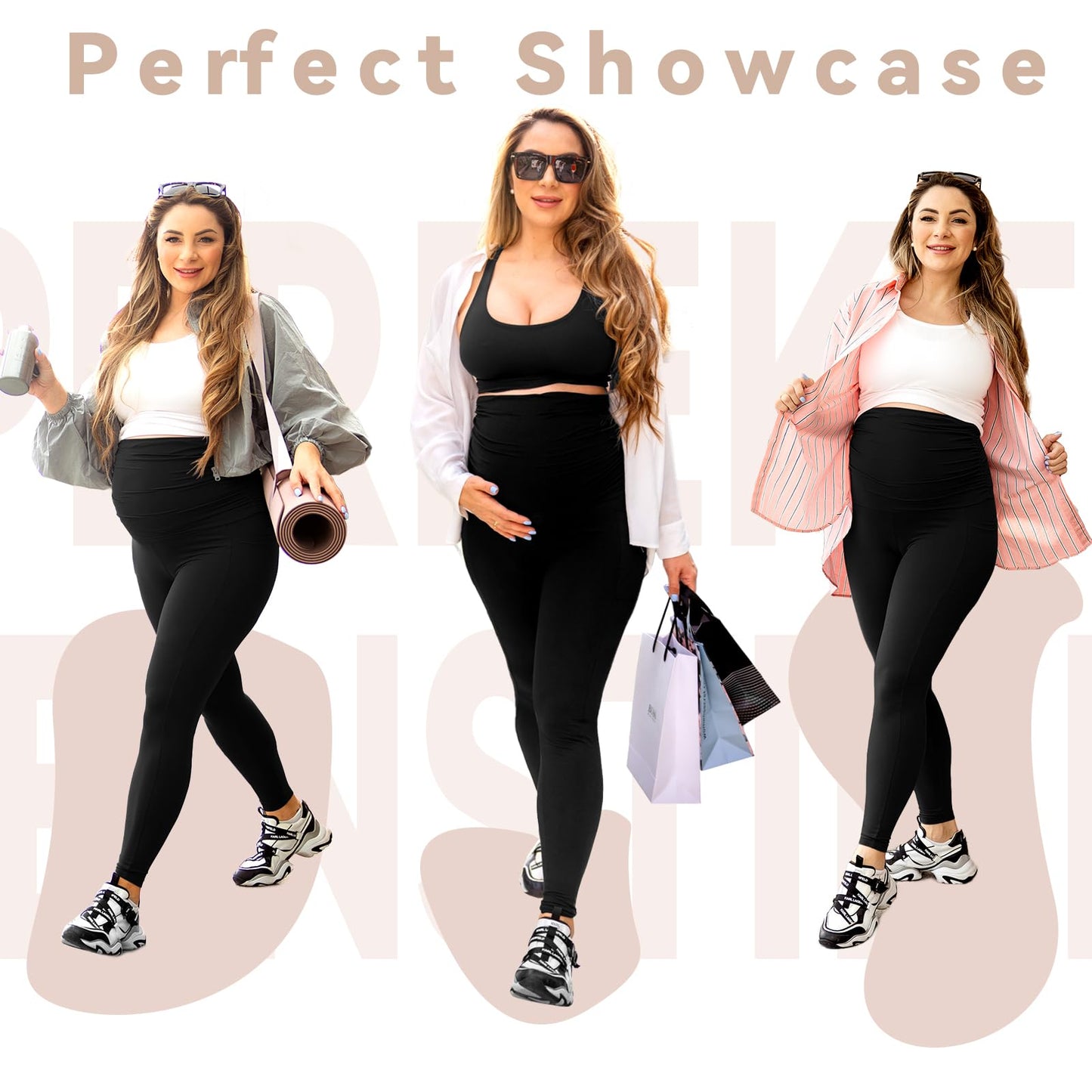 Walifrey Women's Maternity Leggings with Pockets Over the Belly,Pregnancy Yoga Pants Activewear Workout Leggings Black L
