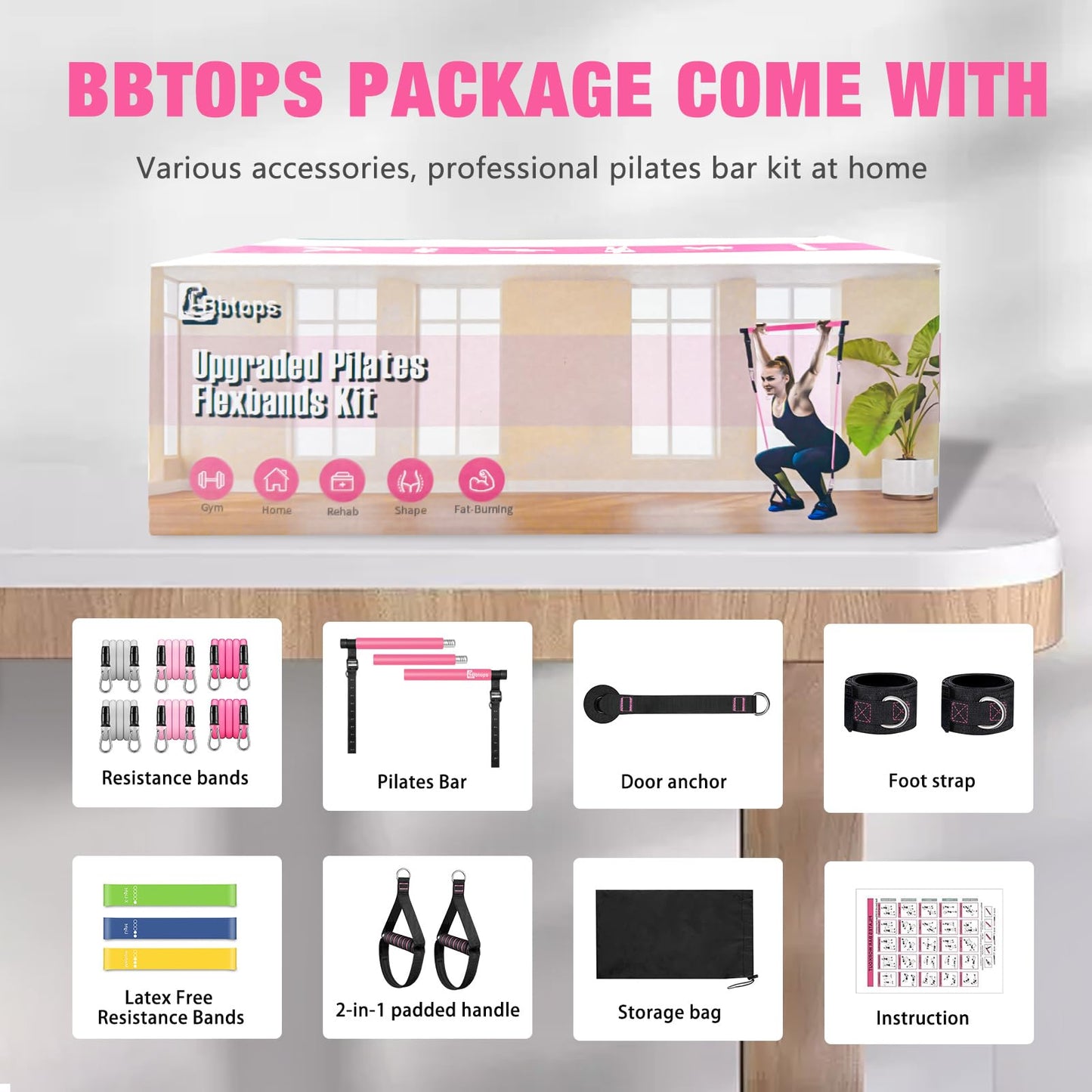 Bbtops Pilates Bar Kit with Resistance Bands,Pilates Bar with Stackable Bands Workout Equipment for Legs,Hip,Waist and Arm,Exercise Fitness Equipment for Women & Men Home Gym Yoga Pilates