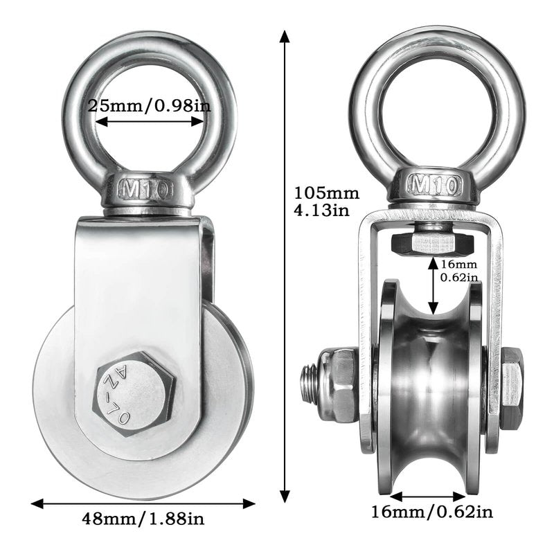 KCNOFNC Heavy Duty Cable Single Pulley Block Wheel, with Ball Bearings for Wire Rope, with 32ft(10m) 0.31in(8mm) Nylon Rope and Clip, DIY Pulley System for Gym Equipment Workout, Winch, Lifting, 1Pack