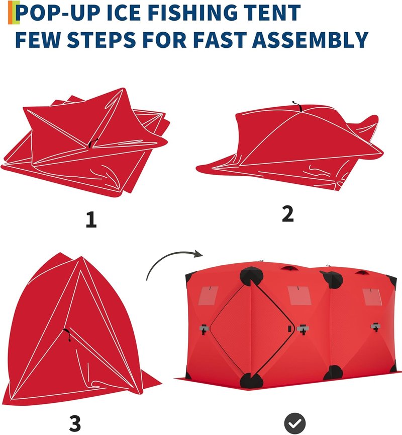 Pop Up Ice Fishing Tent - Insulated Portable Hub-Style Shelter | Windproof & Warm for 3-4 People, Blue, 6x6x6.6 Ft