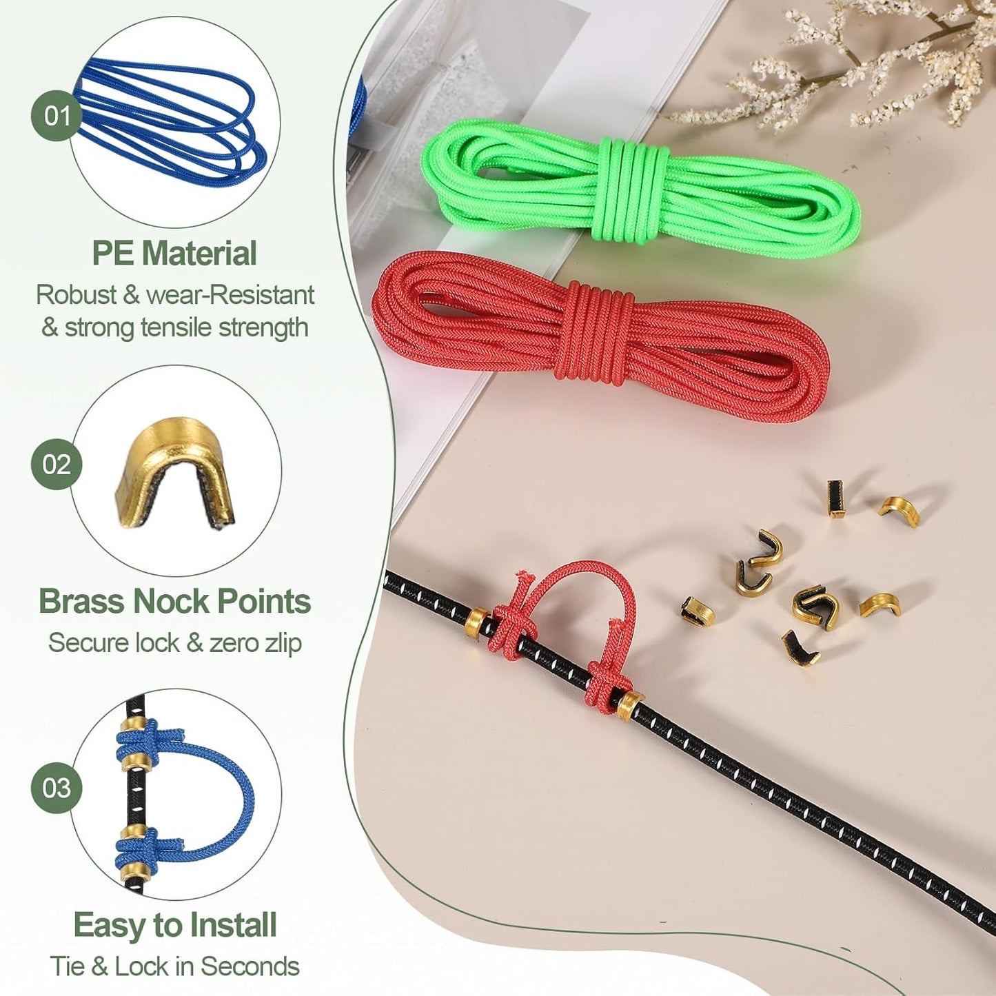 Archery D Loop Rope - Durable Bow String Thread with Brass Nock Points | Essential Archery Accessory