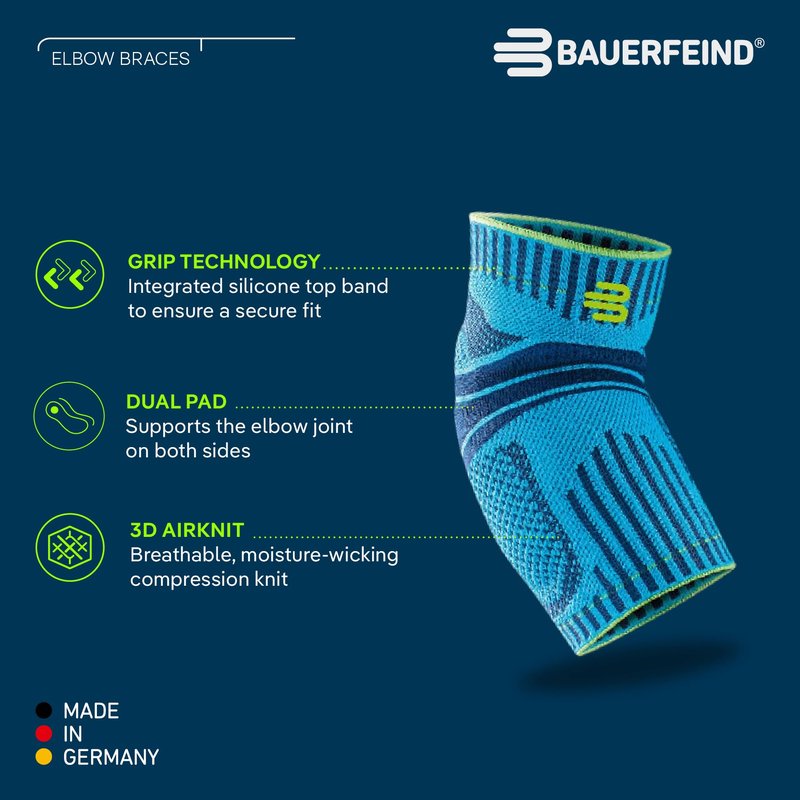 Bauerfeind Sports Elbow Support - Elbow Brace for Pain Relief and Support - Pads for Enhanced Comfort - Targeted Compression - Lightweight & Durable - Rivera, Medium