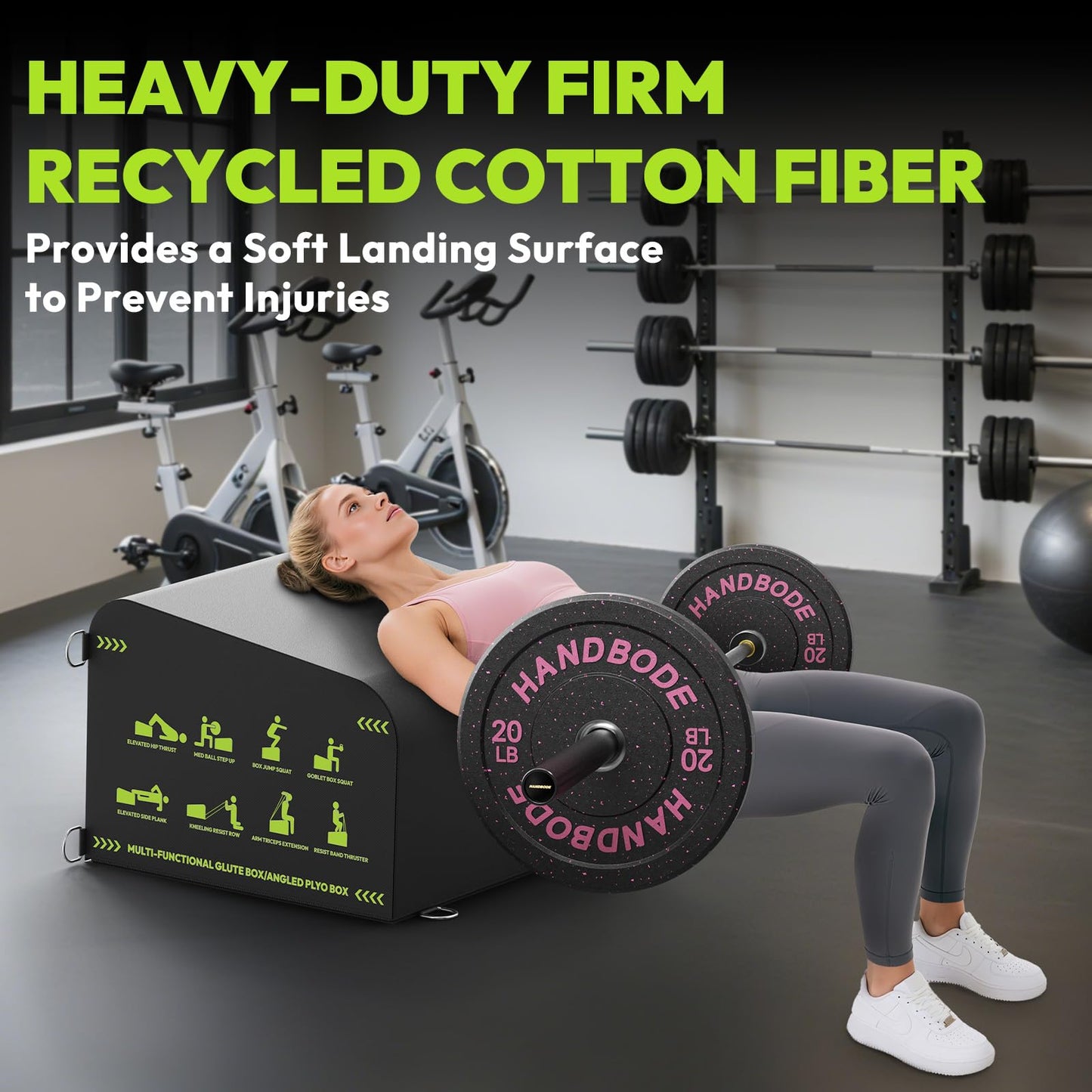 HANDBODE Hip Thrust Bench Included 6ft Barbell & 160lb Weight Plates