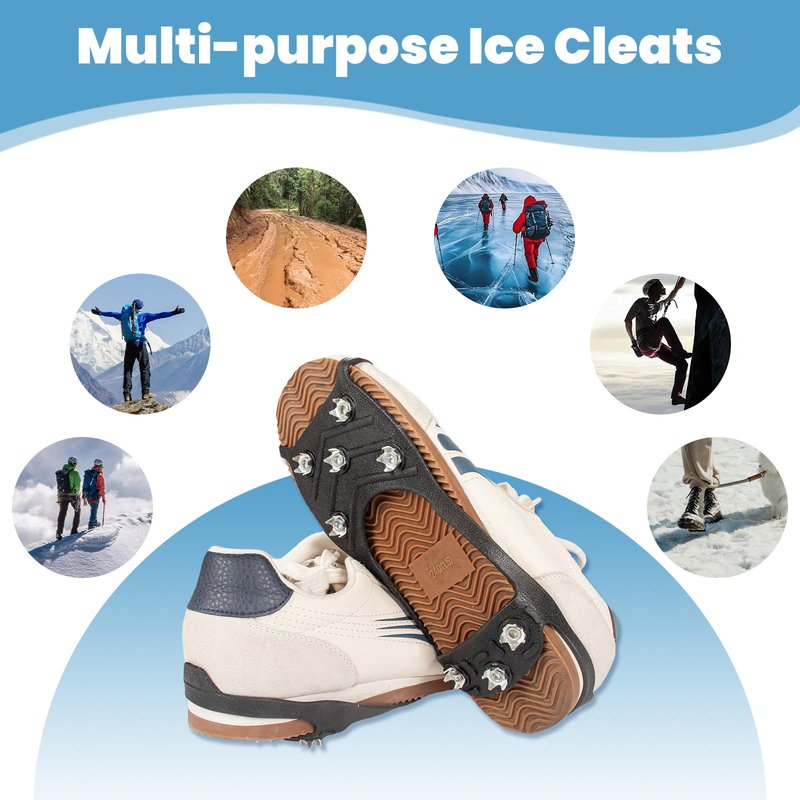 Upgrade Universal Gripper Spikes Non Slip Shoe Grips, Sfee Crampons Ice Cleats for Shoes and Boots, Ice Cleats Snow Traction Grips, Anti-Slip Crampons for Shoes and Boots, Black (M)