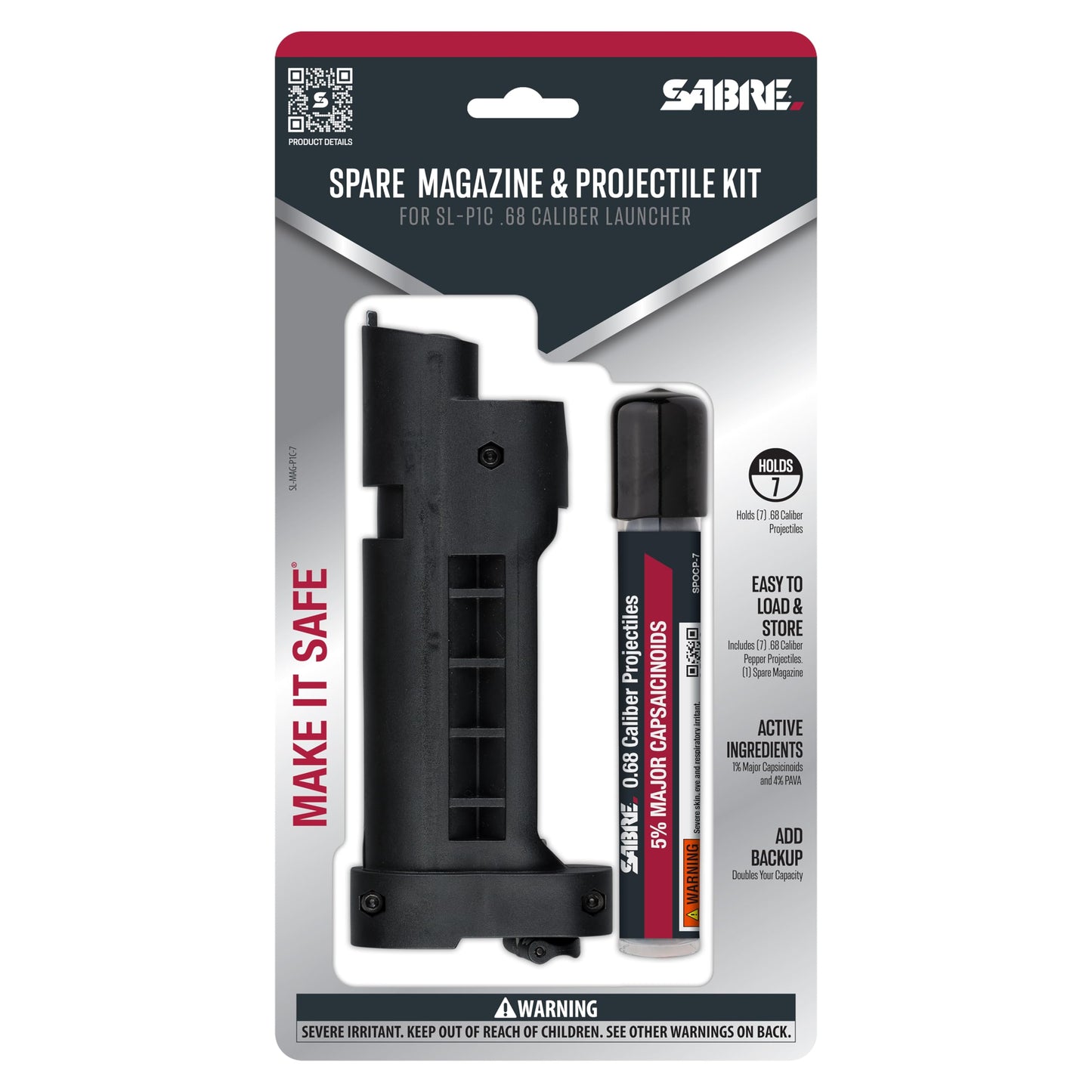 SABRE Home Defense Pepper Projectile Launcher, Large Size with (7) 0.68 Cal. Projectiles - 40% More Stopping Power for Extra Home Protection, 6.89”W x 8.56”H, and Made in USA SABRE Pepper Gel Canister