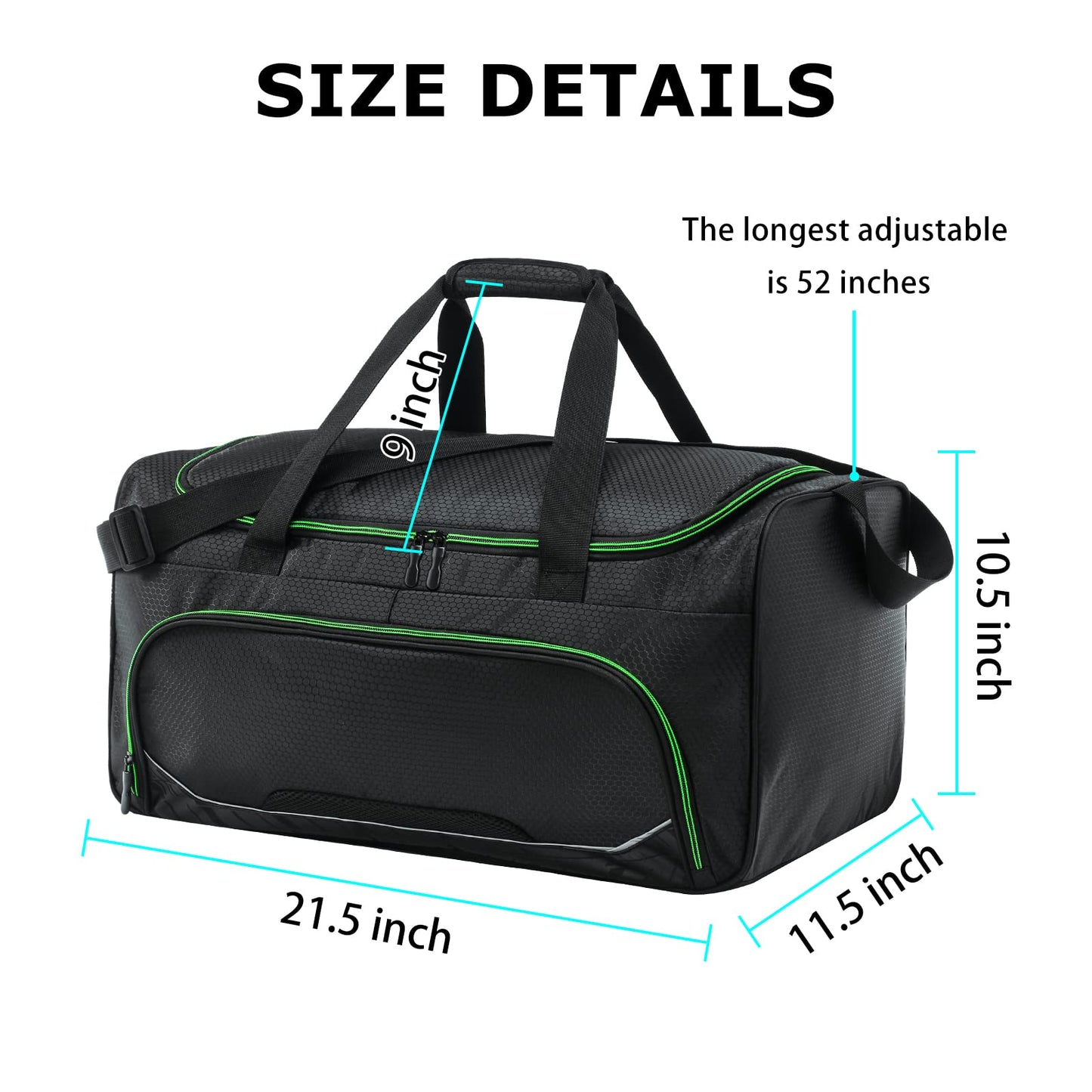 Uarition Mens Gym Bag 21 inch Large Overnight Weekender Duffle Bag for Travel Sport-Green/Black