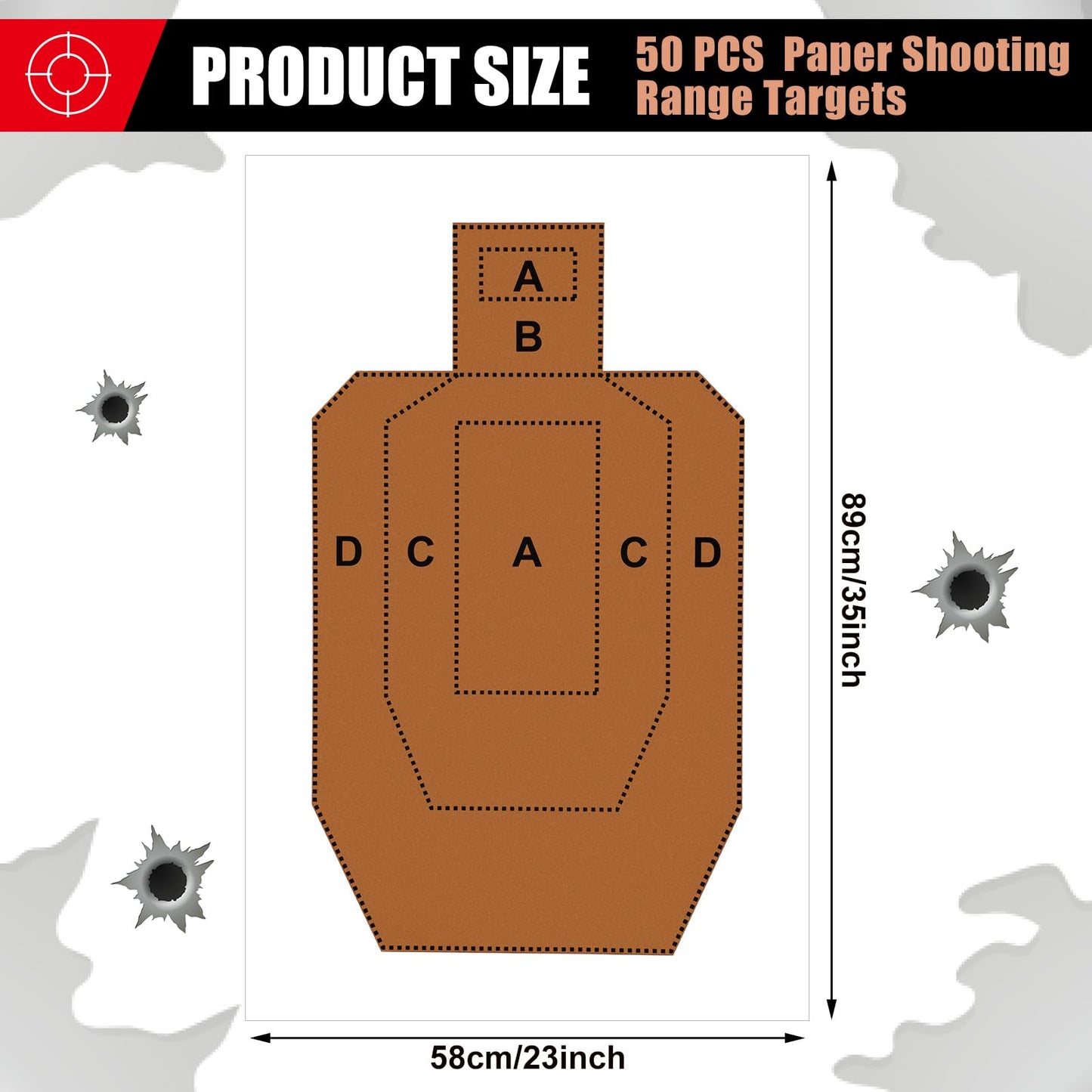 AmazingSpark 50 Pack IPSC/USPSA Practice Paper Shooting Targets 23" x 35" Silhouette Tactical Paper Target for Training Competition Torso for Handgun Pistol Rifle Shooting Range
