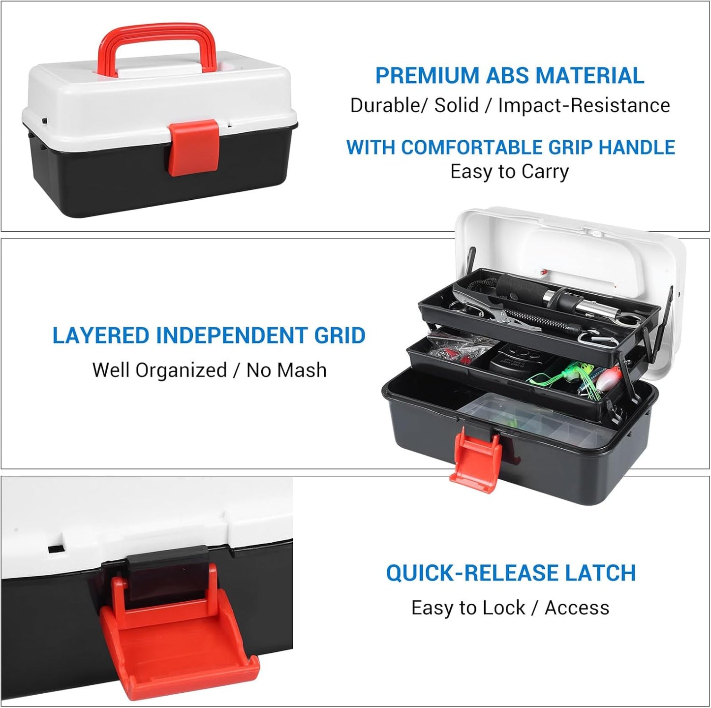 Fishing Tackle Box - 3 Layers with 213 Pcs Fishing Lures Kit & Essential Tools | Perfect for Beginners & Kids