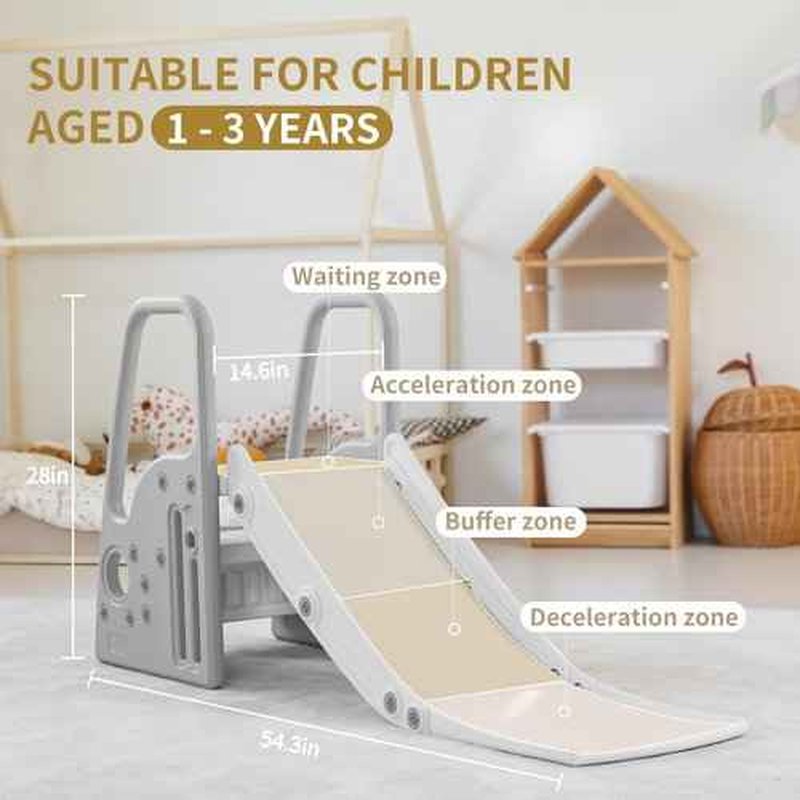 3 in 1 Toddler Large Play Climber Slide PlaySet with Extra Long Slipping Slope Indoor Kids Slide Toddler Playground Toddler Slide Outdoor Toys for Toddlers (Gray)