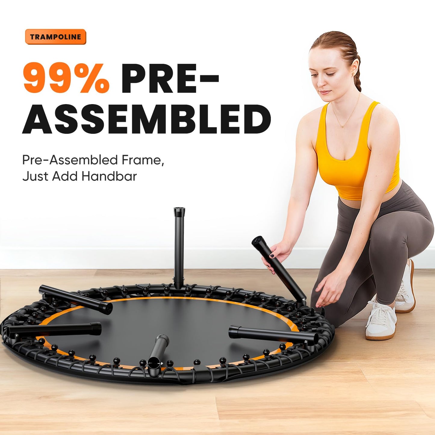 Zupapa 48" Foldable Rebounder, 550LBS Fitness Trampoline with Durable Bungees, Adjustable Handle, Stable & Quiet Exercise Rebounder for Adults, Great Mini Trampoline for Indoor/Garden Workout (48in)