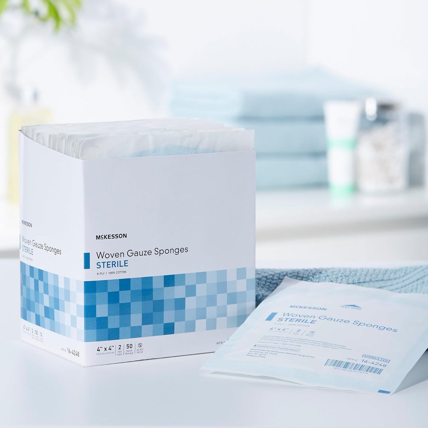 Woven Gauze Sponges - Sterile 8-Ply 100% Cotton | 4 in x 4 in, 50 Packs of 2 (100 Total)