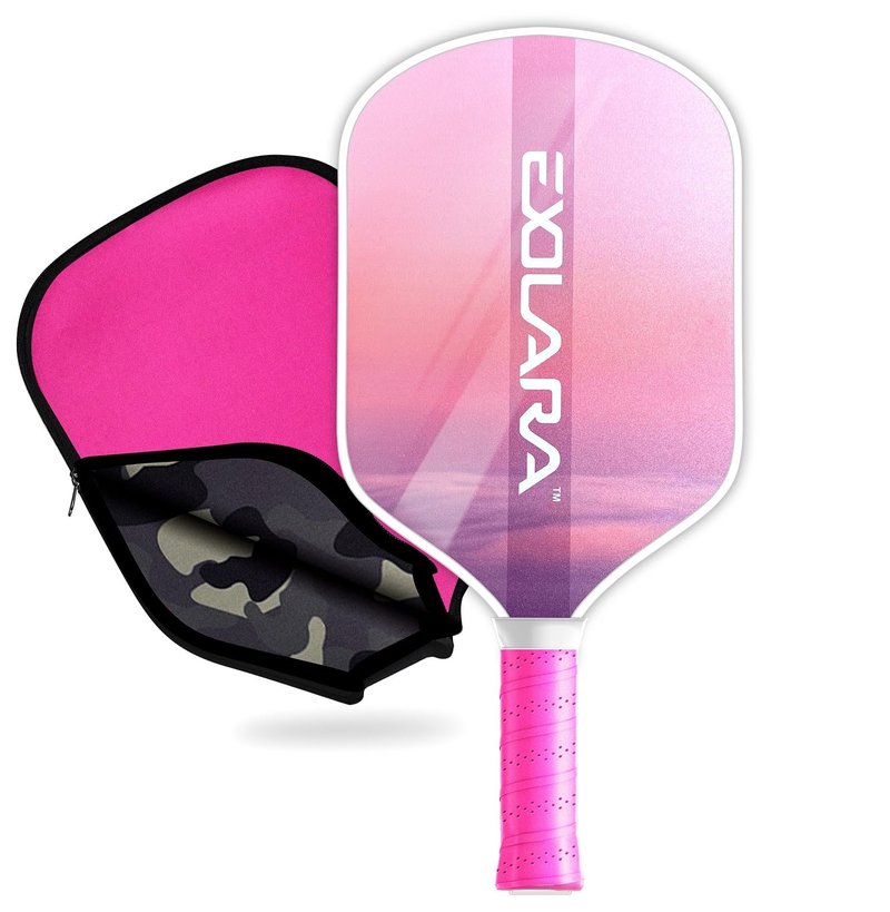 EXOLARA Stylish Pickleball Paddle with Cover Case, Graphite Carbon Fiber Surface, Honeycomb Core, Non-Slip Grip Tape Paddle Cover Set Protective Edge for Beginners & Intermediate Players