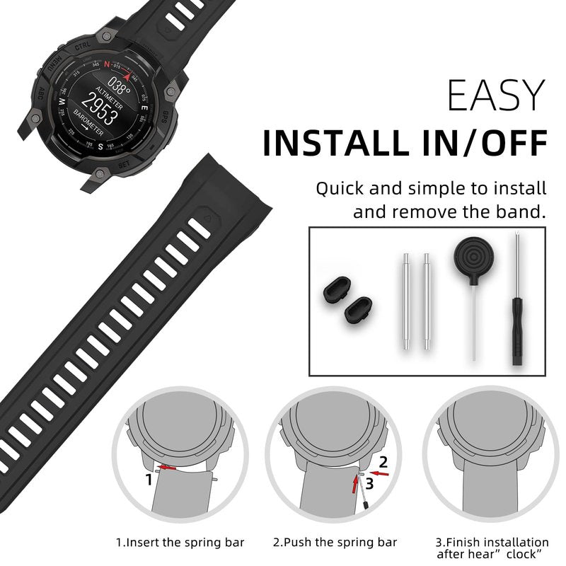TopPerfekt Band Compatible with Garmin Instinct 3 50mm, Soft Silicone Replacement Watch Band 26mm Width Strap and 2 Pack Screen Protectors for Instinct 3 Smart Watch for Women Men (Grey)