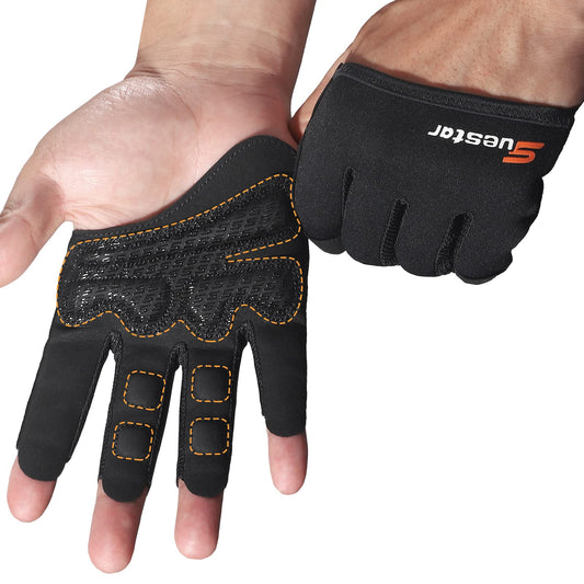 SueStar Partial Weight Lifting Gloves, 3/4 Finger Workout Gloves for Men Women, Full Palm Protection & Silicone Grip Gym Gloves for Weightlifting Exercise Fitness Smartwatch Friendly (Black, Large)