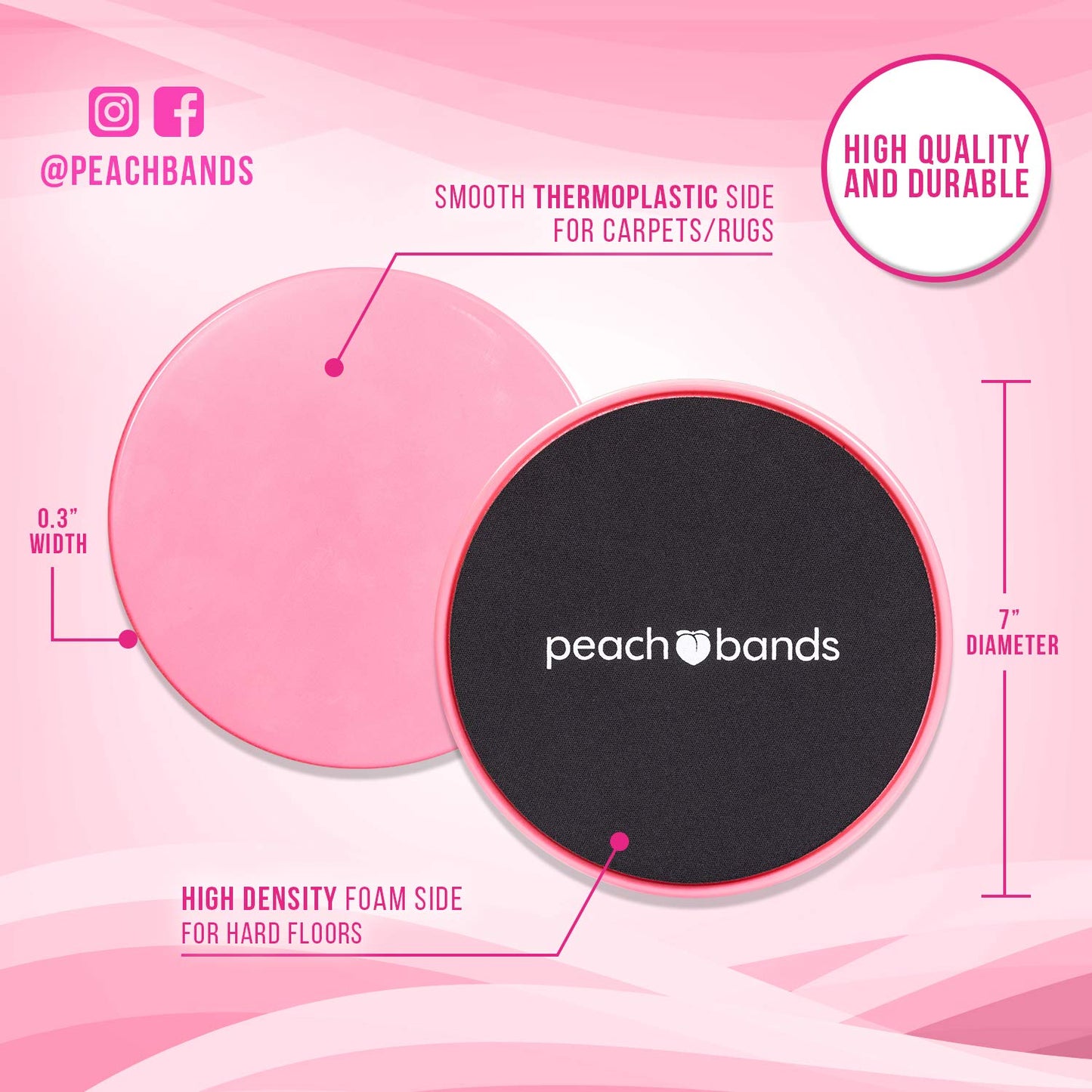 Peach Bands Core Sliders Fitness - Dual Sided Exercise Discs for Abs and Core