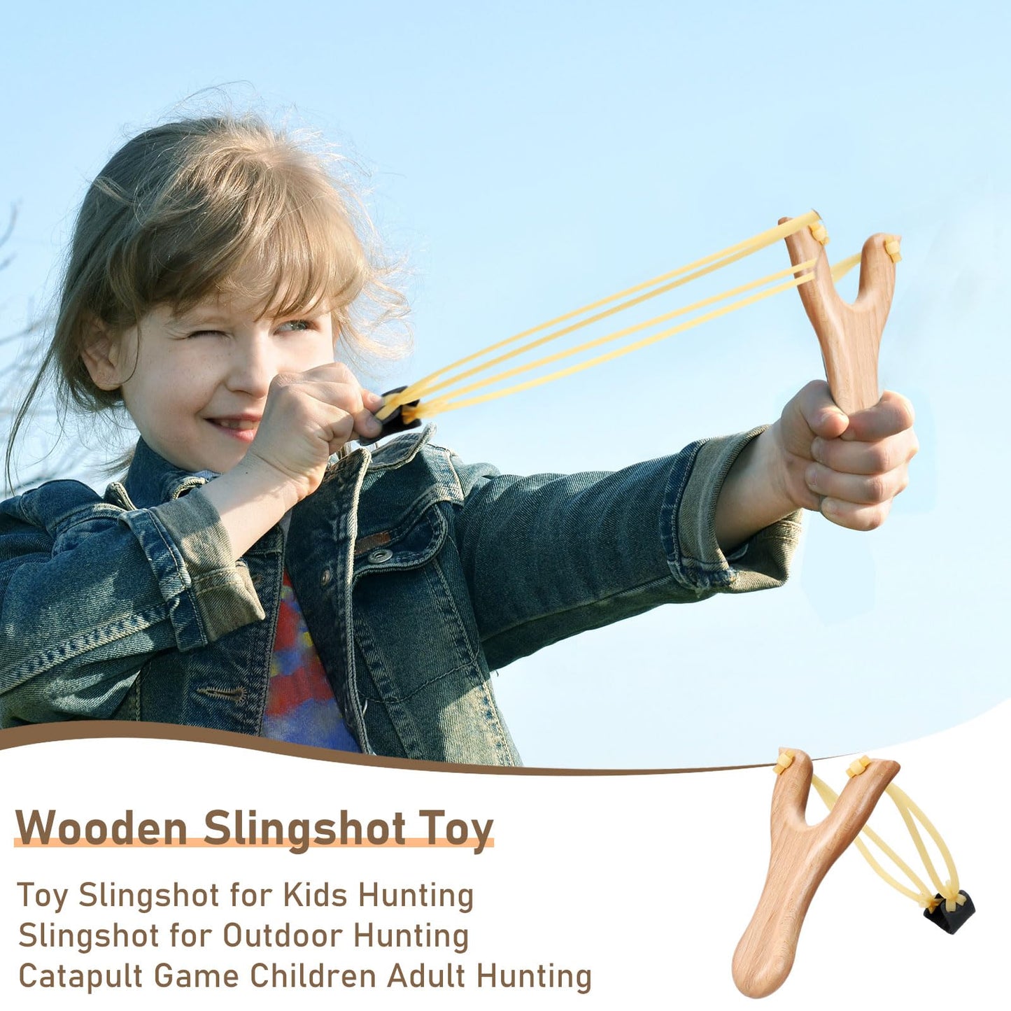 Shappy 50 Pcs Wooden Slingshot Toy Hunting Slingshot with Rubber Band Wood Slingshots for Adults Boys Girls Shooting Catapult Game Outdoor Sports Camping Hiking (Brown)