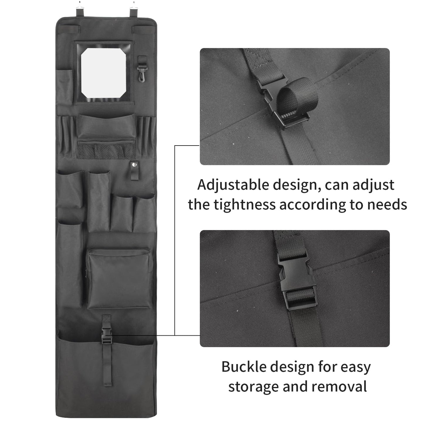 Chuanke Police Style Hanging Closet Shelf Hanging Work Locker Organizer 53.54 x 12.6 Inches Door Locker Organization with Acrylic Soft Mirror Waterproof 600D Oxford Cloth (Black)