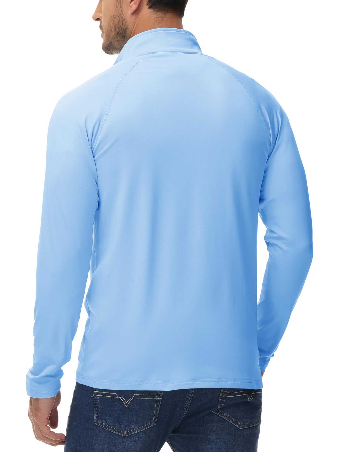 MAGCOMSEN Men's Quarter Zip Pullover Long Sleeve Fleece Lined Golf Lightweight Sweatshirts Thermal Quarter Zip Shirt Light Blue,L