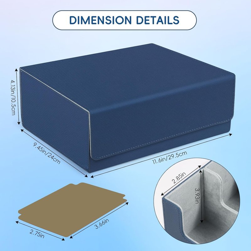 Card Storage Box - 1800+ PU Leather Trading Card Holder with 12 Dividers & Magnetic Closure | Fits YuGiOh, MTG, Sports Cards (Blue, 3-Row)