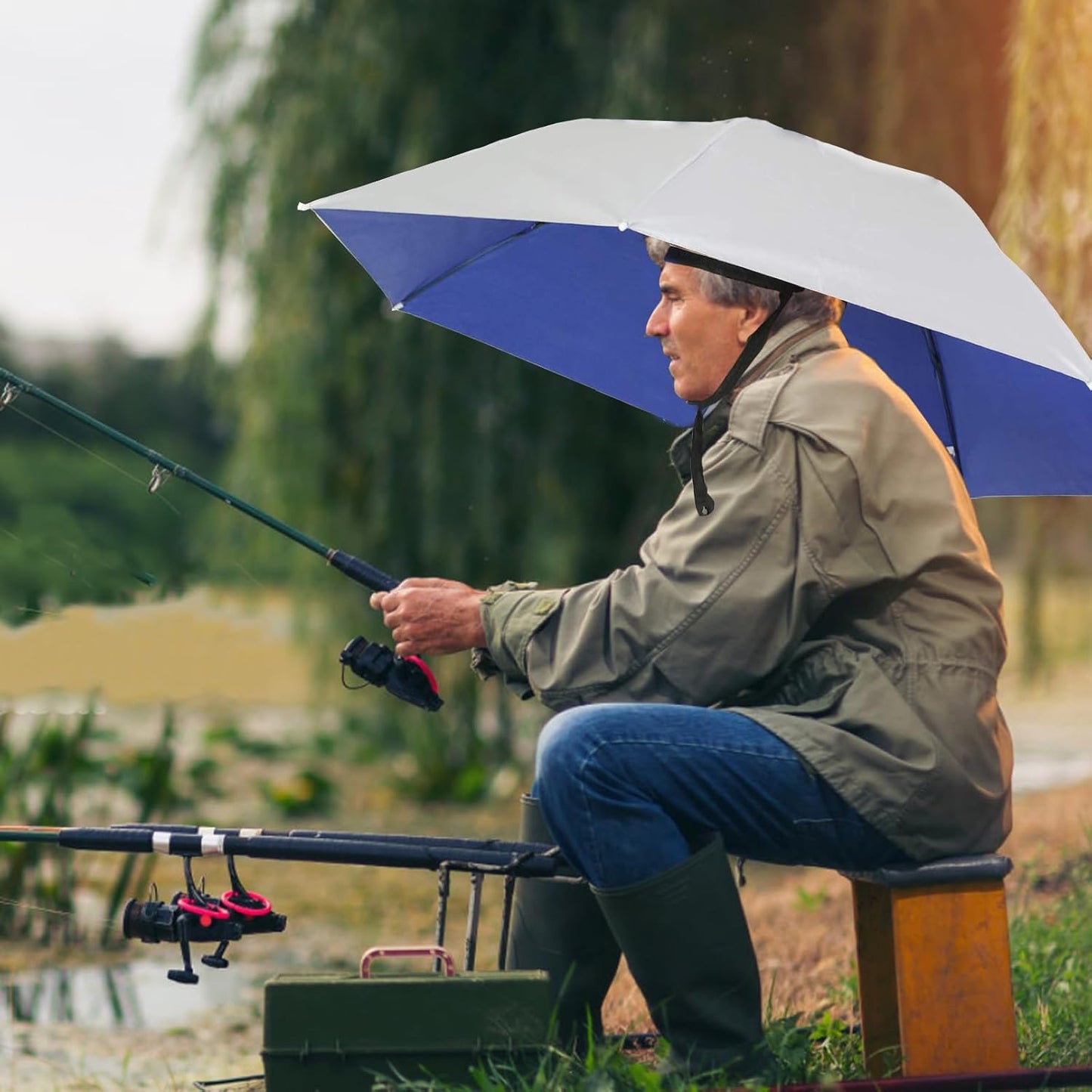 Hands-Free Umbrella Hat - 37in Waterproof UV Protection Cap | Lightweight Design for Outdoor Activities