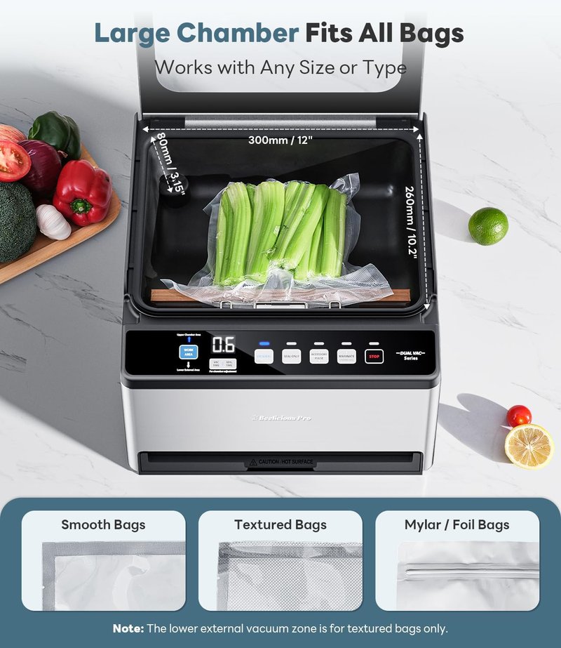 DualCore Vacuum Sealer - Commercial-Grade Chamber Sealer for Liquids & Sous Vide | 6L Capacity, Extra-Wide Bag Clamp
