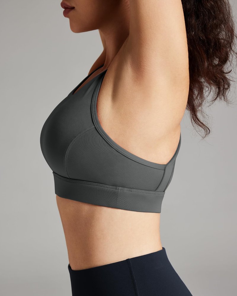 Queenie Ke BareFlow Sports Bras for Women V-Neck Medium Support Raceback Phone Pocket Bra Removable Cups Yoga Workout Tank Top (Dark Grey, Small)